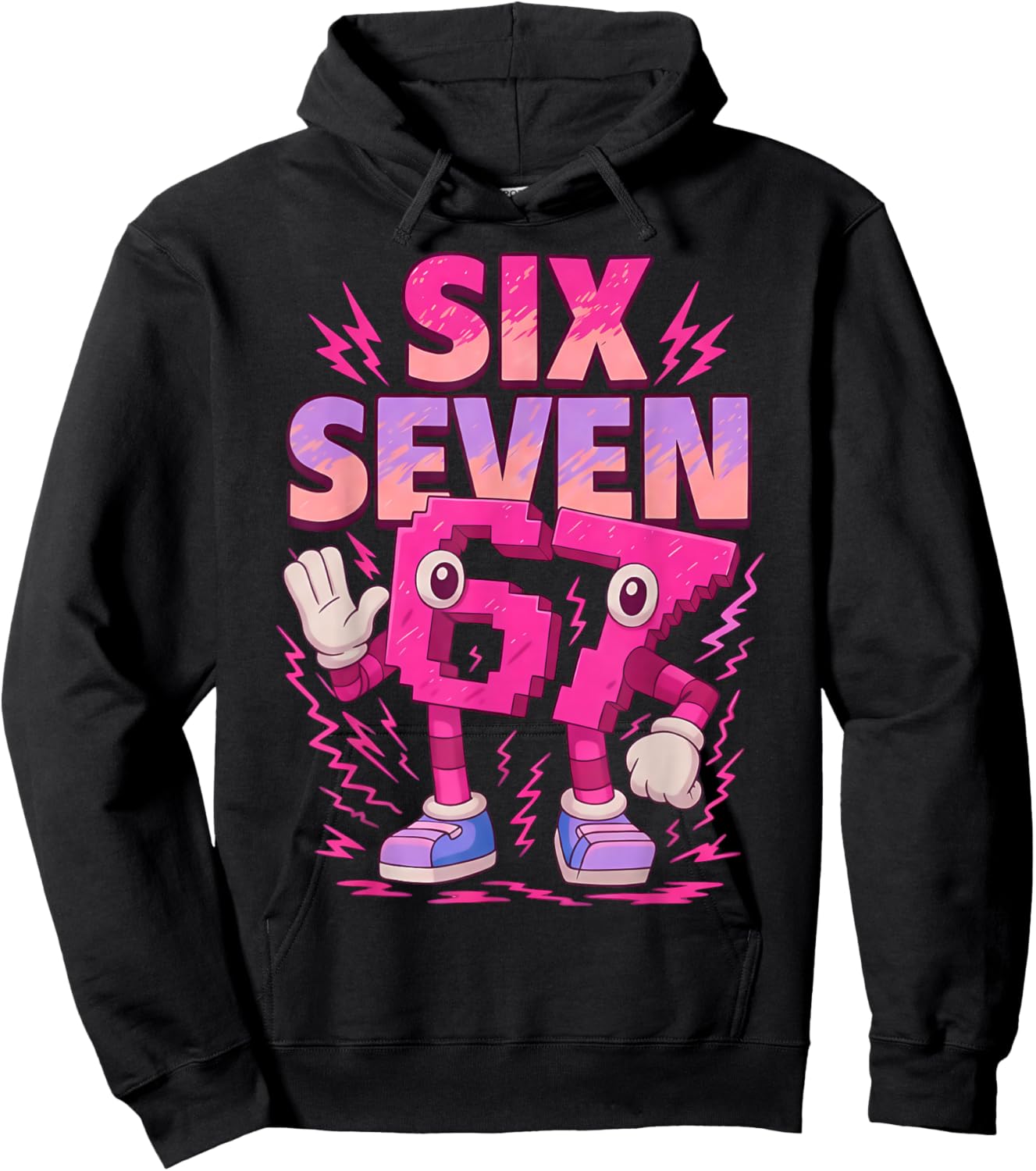 Pink 6 7 Six Seven Meme Girl Kids Hoodie - Hoodie | Black