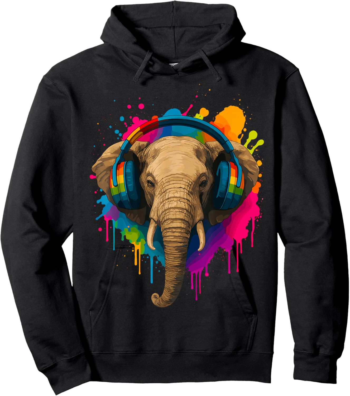 Elephant with Music Headphones Hoodie - Hoodie | Black