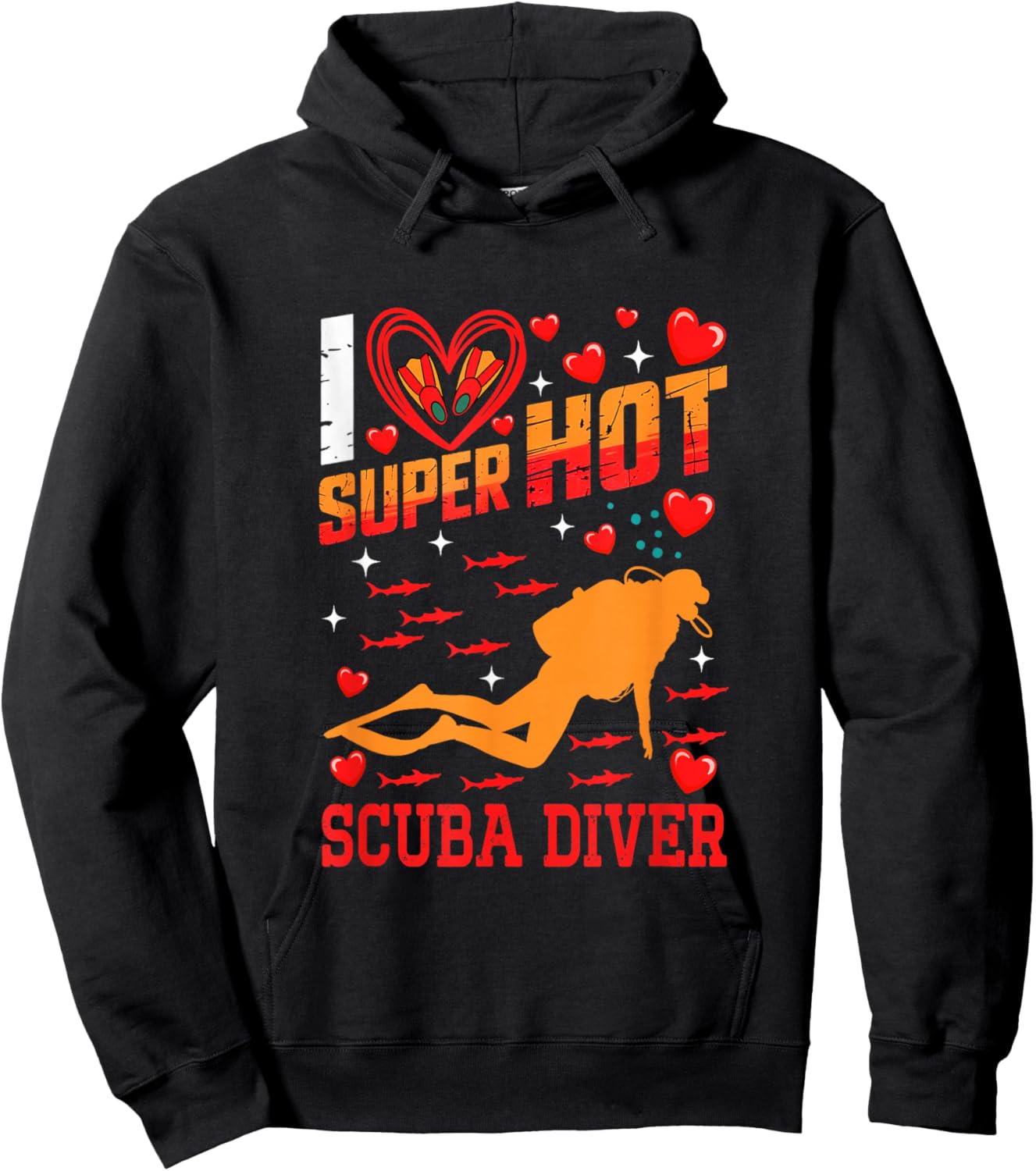 I Love Hot Scuba Diver Valentine's Day Couple Proud Job Hoodie - Hoodie | Black