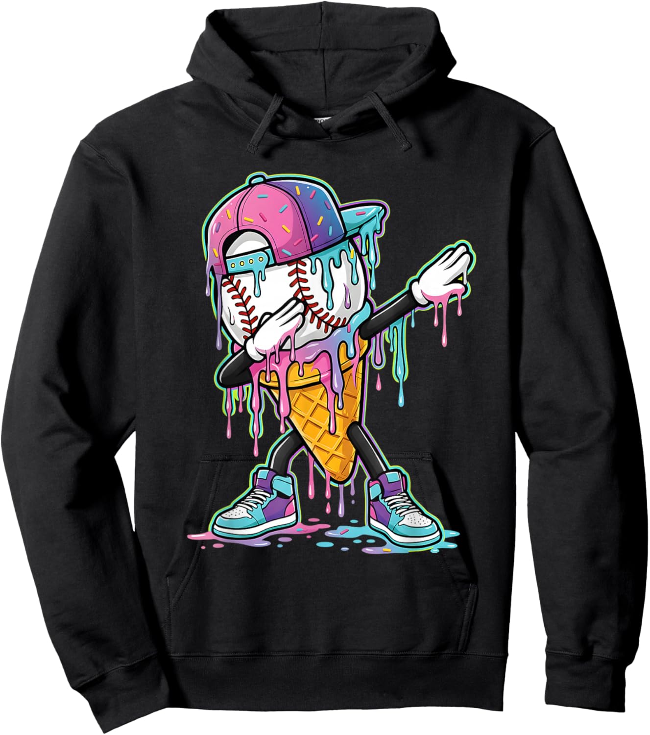 Dripping Baseball Drip Boys Ice Cream Drip Baseball Sport Hoodie - Hoodie | Black