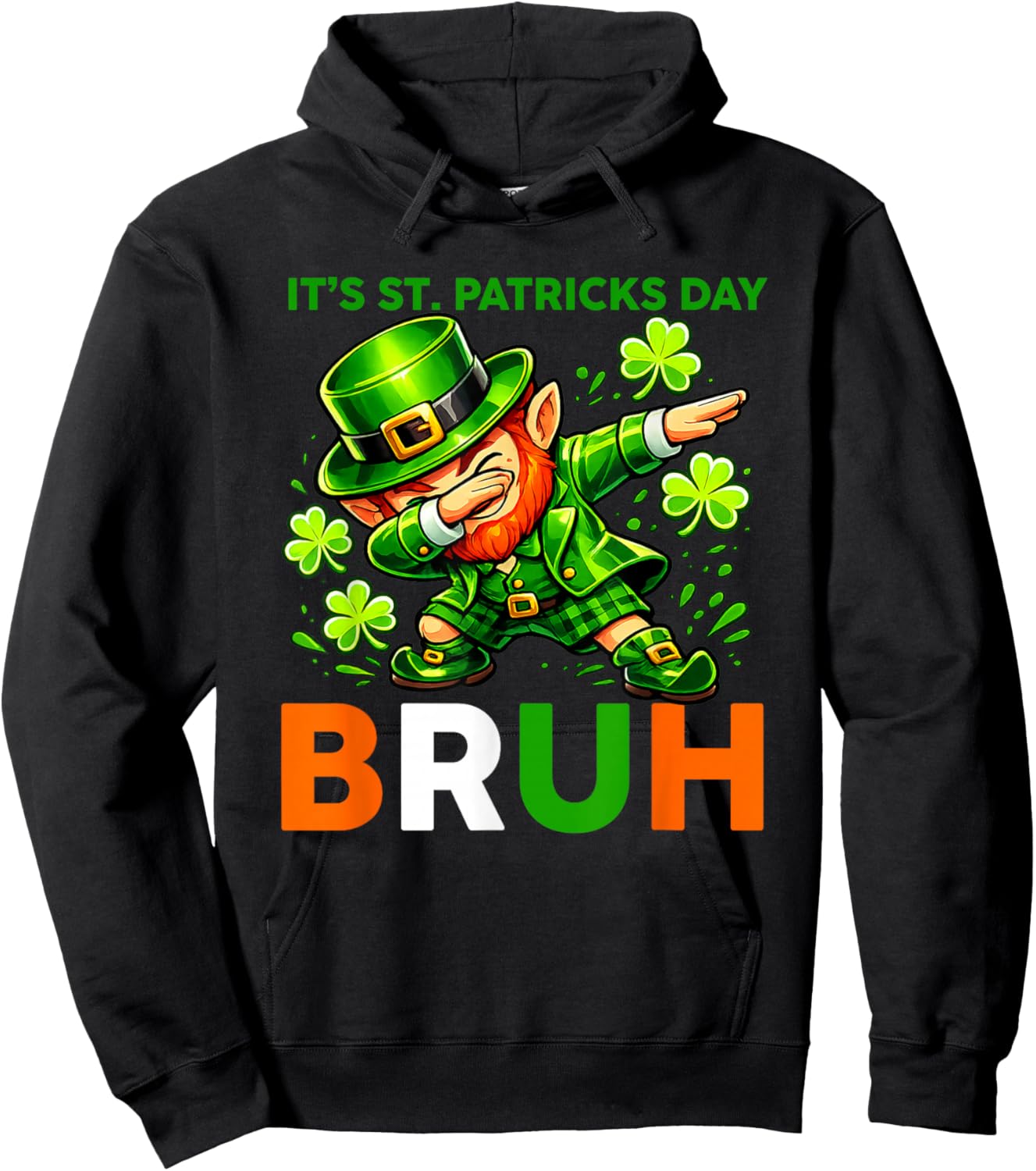 It's St Patricks Day Bruh Funny Leprechaun Dabbing Kids Boys Hoodie - Hoodie | Black