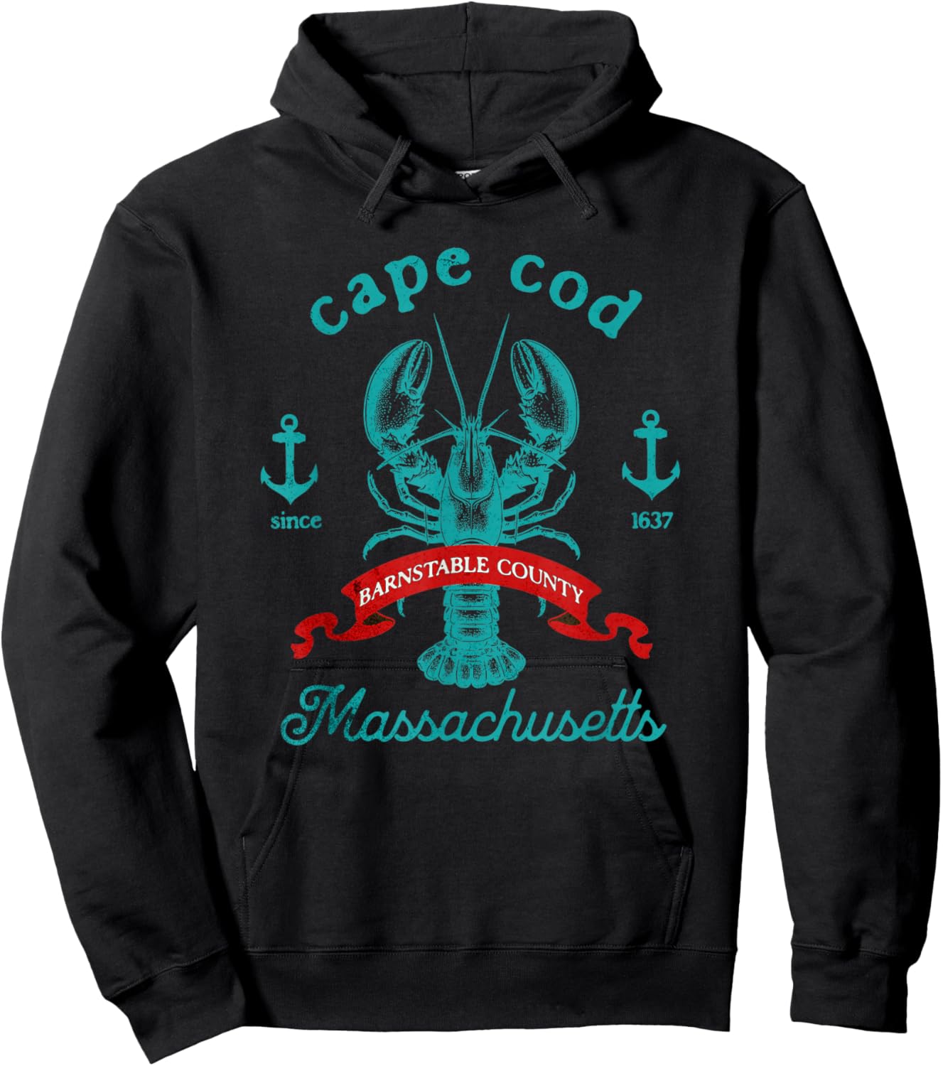 Cape Cod MA Lobster Fishing Vintage Massachusetts Souvenir Hoodie - Hoodie | Black