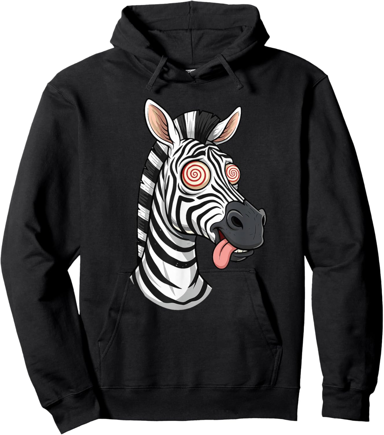 Crazy Zebra with Swirl Eyes Tongue Out Hoodie - Hoodie | Black