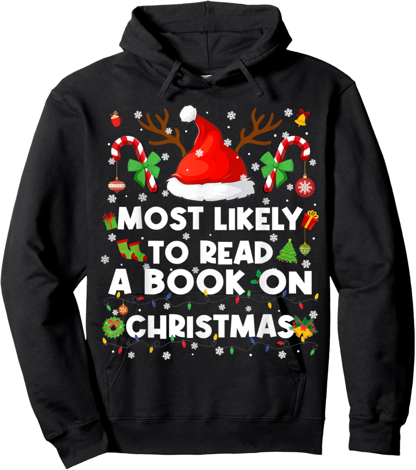 Most Likely to Read A Book On Pjs Christmas Xmas Men Hoodie - Hoodie | Black