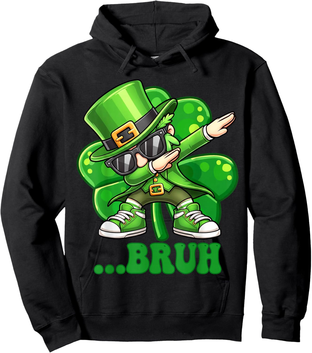 Shamrock Leprechaun Dabbing Bruh Funny St. Patrick’s Day Hoodie - Hoodie | Black