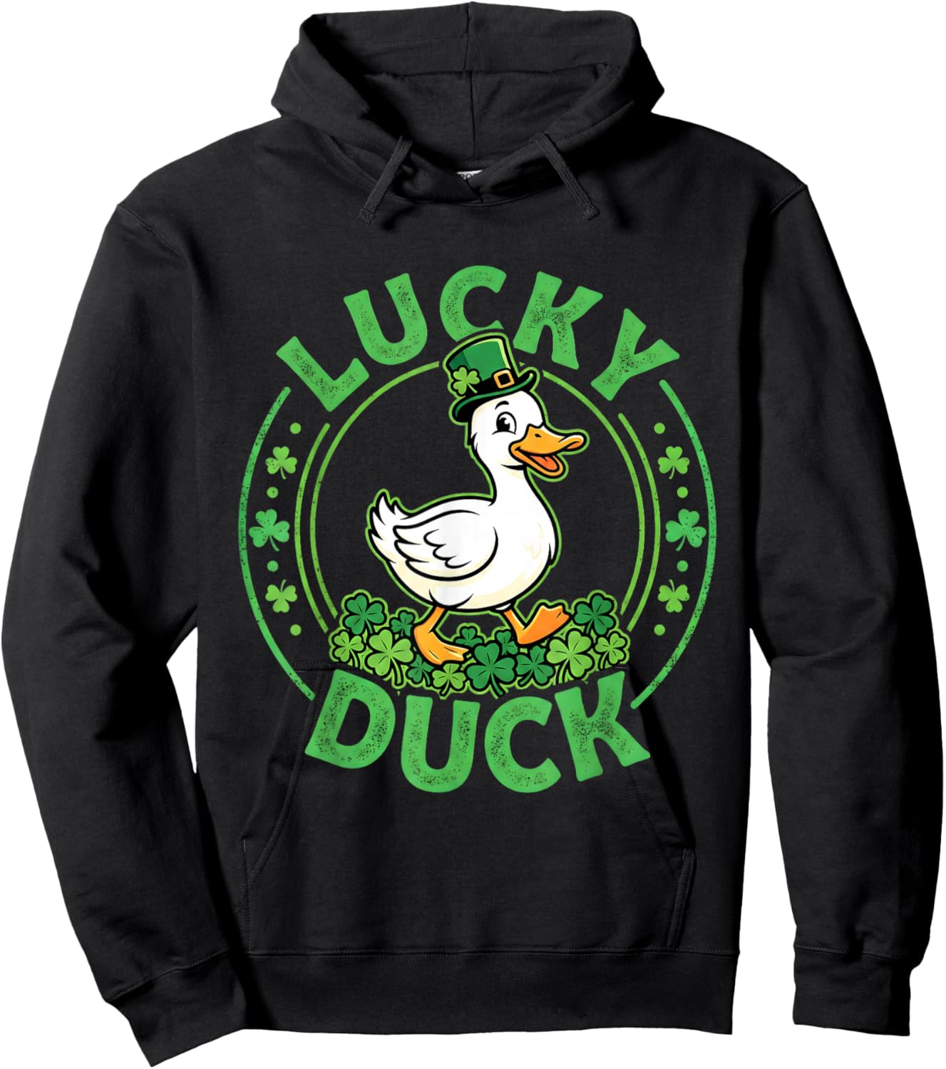 Lucky Duck Shamrock Irish Parade Clover Design Graphic Hoodie - Hoodie | Black