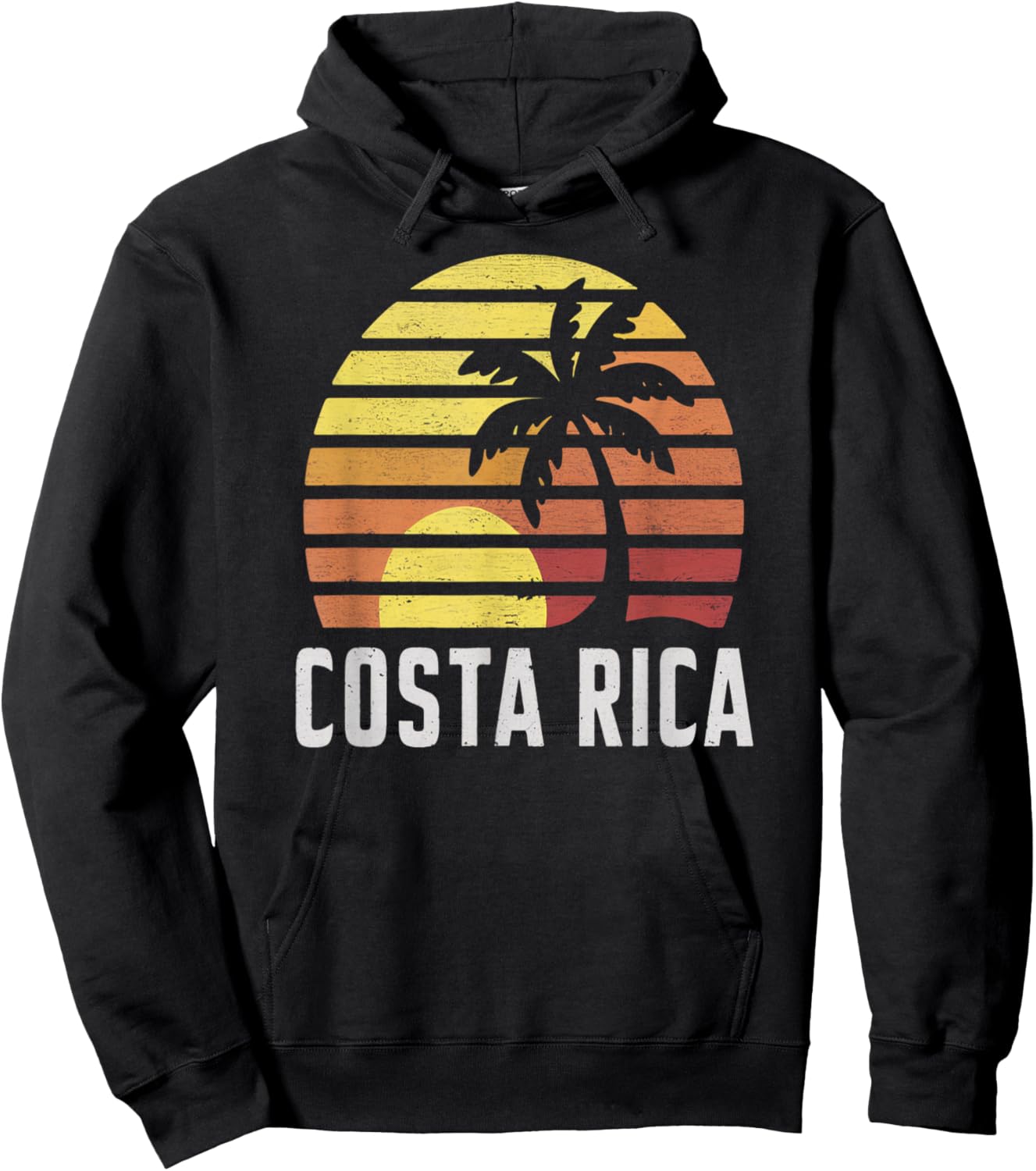 Costa Rica Retro Sunset Scene with Palm and Horizon Vibes Hoodie - Hoodie | Black