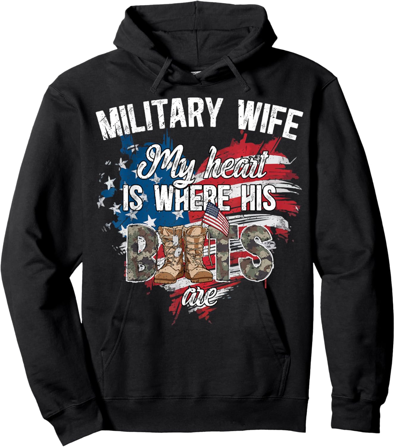 Military Wife Where His Boots are Wife of A Soldier Wife Hoodie - Hoodie | Black
