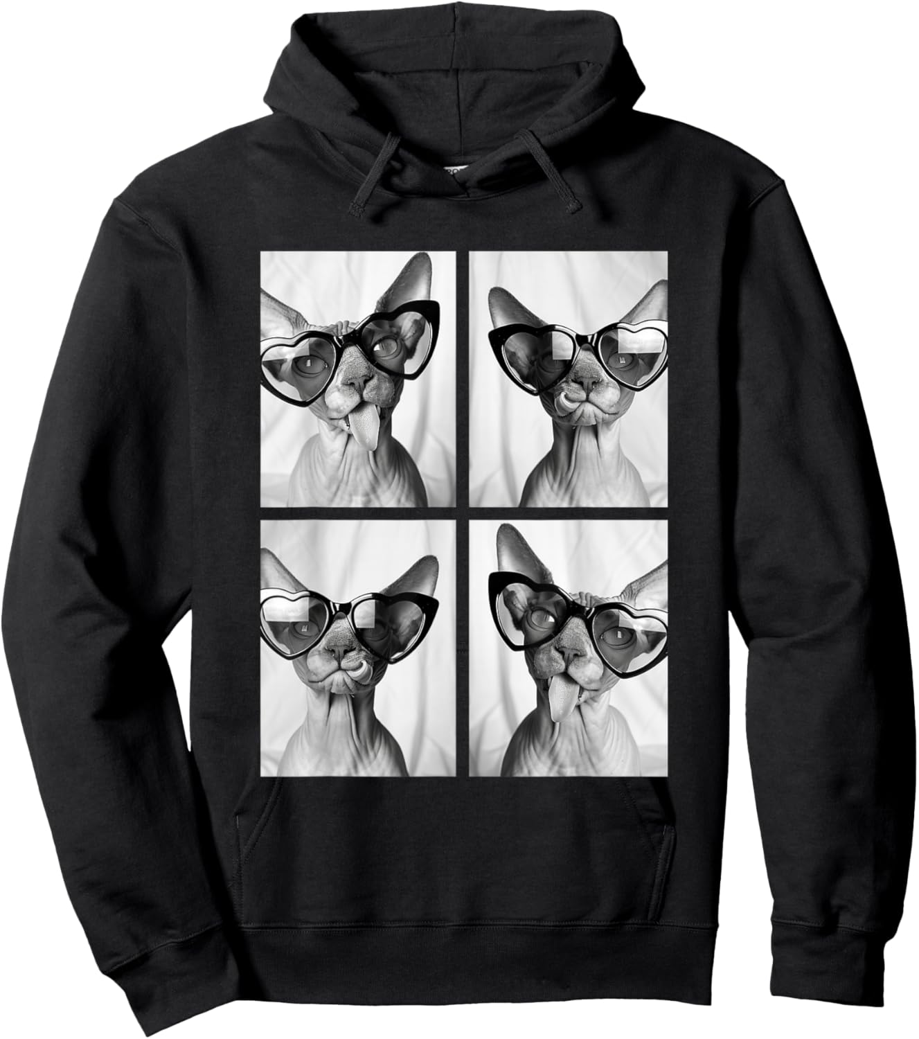 Sphynx Cats with Hearts Sunglasses Funny Valentine's Day Hoodie - Hoodie | Black