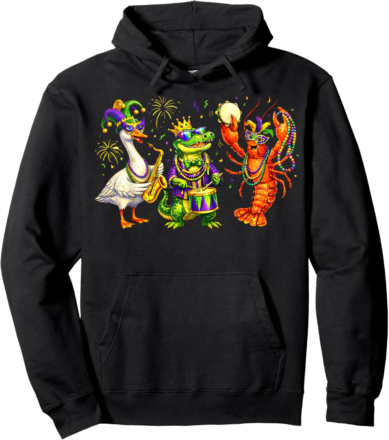ABC Alligator Brown Pelican Crawfish Louisiana Mardi Gras Hoodie - Hoodie | Black