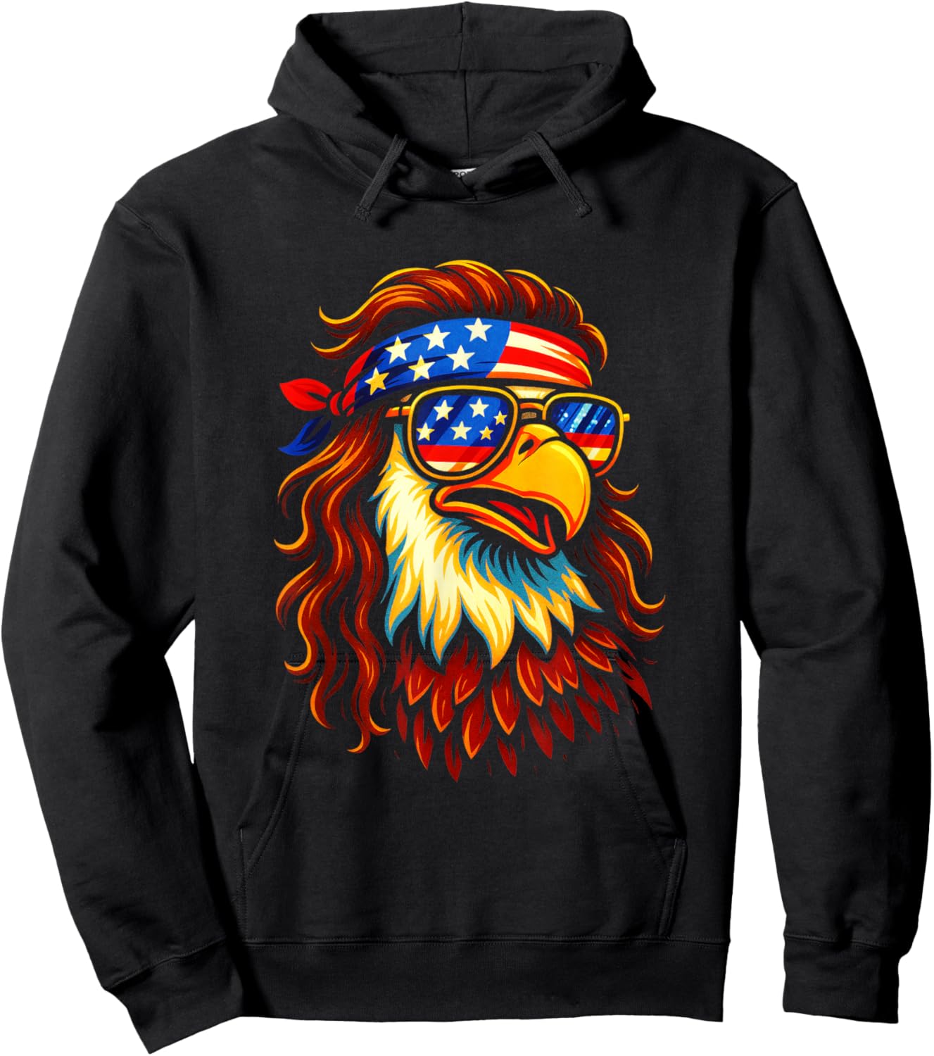 Bald Eagle USA - Patriotic Mullet Flag Hoodie - Hoodie | Black