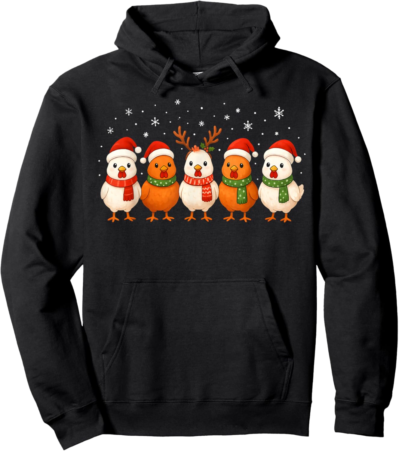 Christmas Lights Chicken Santa Kawaii Xmas Tree Holiday Hoodie - Hoodie | Black