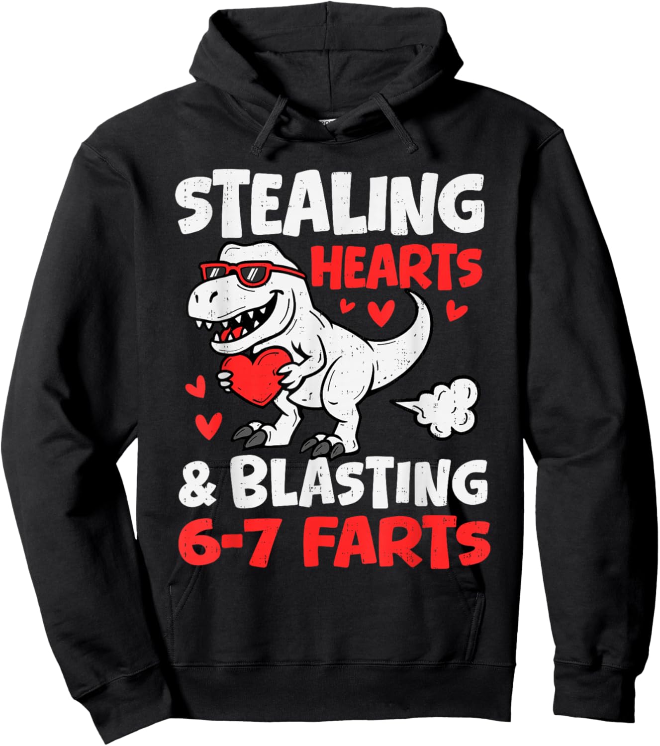 Funny Dino Stealing Hearts Blasting 6 7 Farts Valentines Boy Hoodie - Hoodie | Black