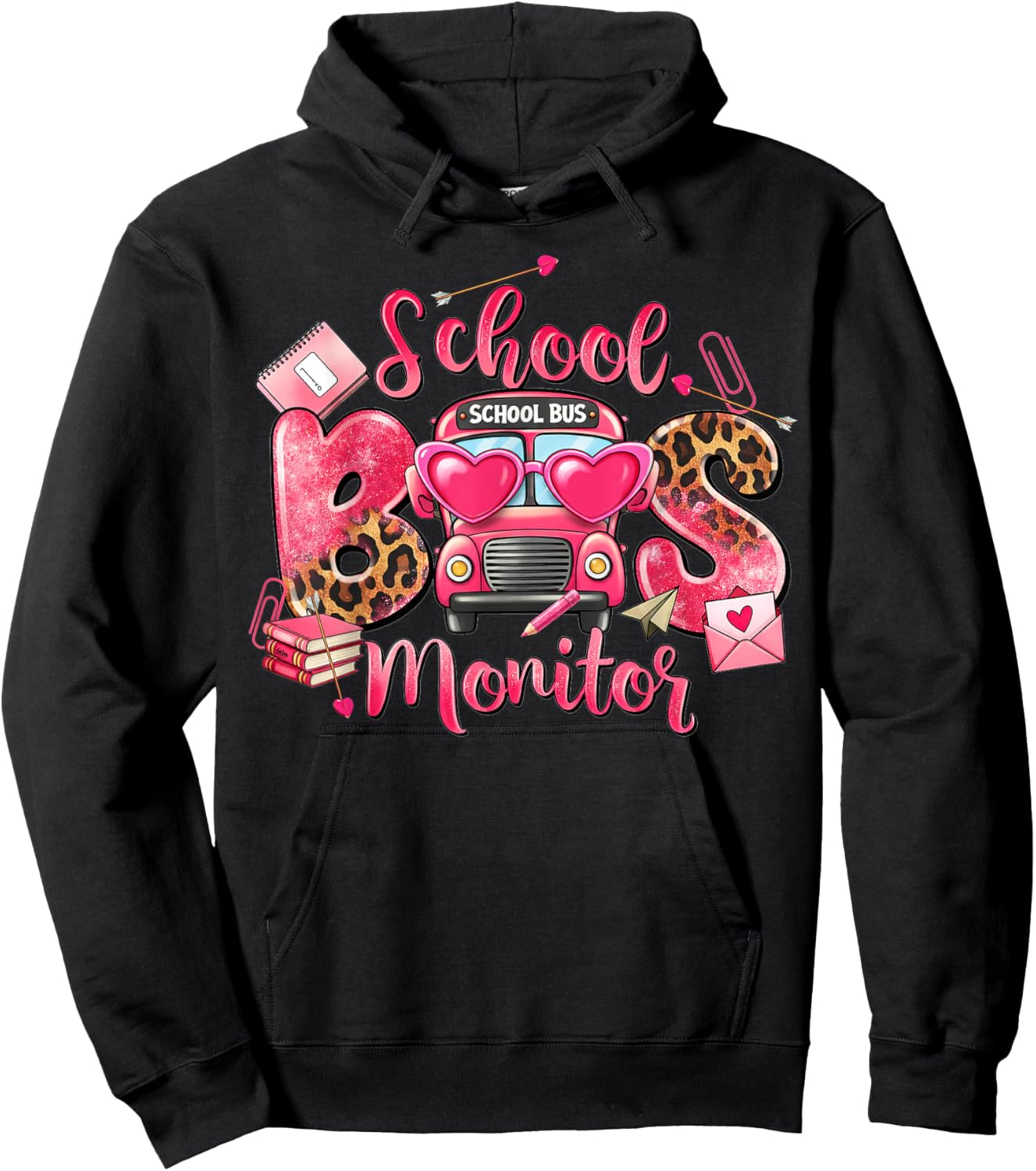 Leopard School Bus Monitor Bus Driver Valentines Student Hoodie - Hoodie | Black