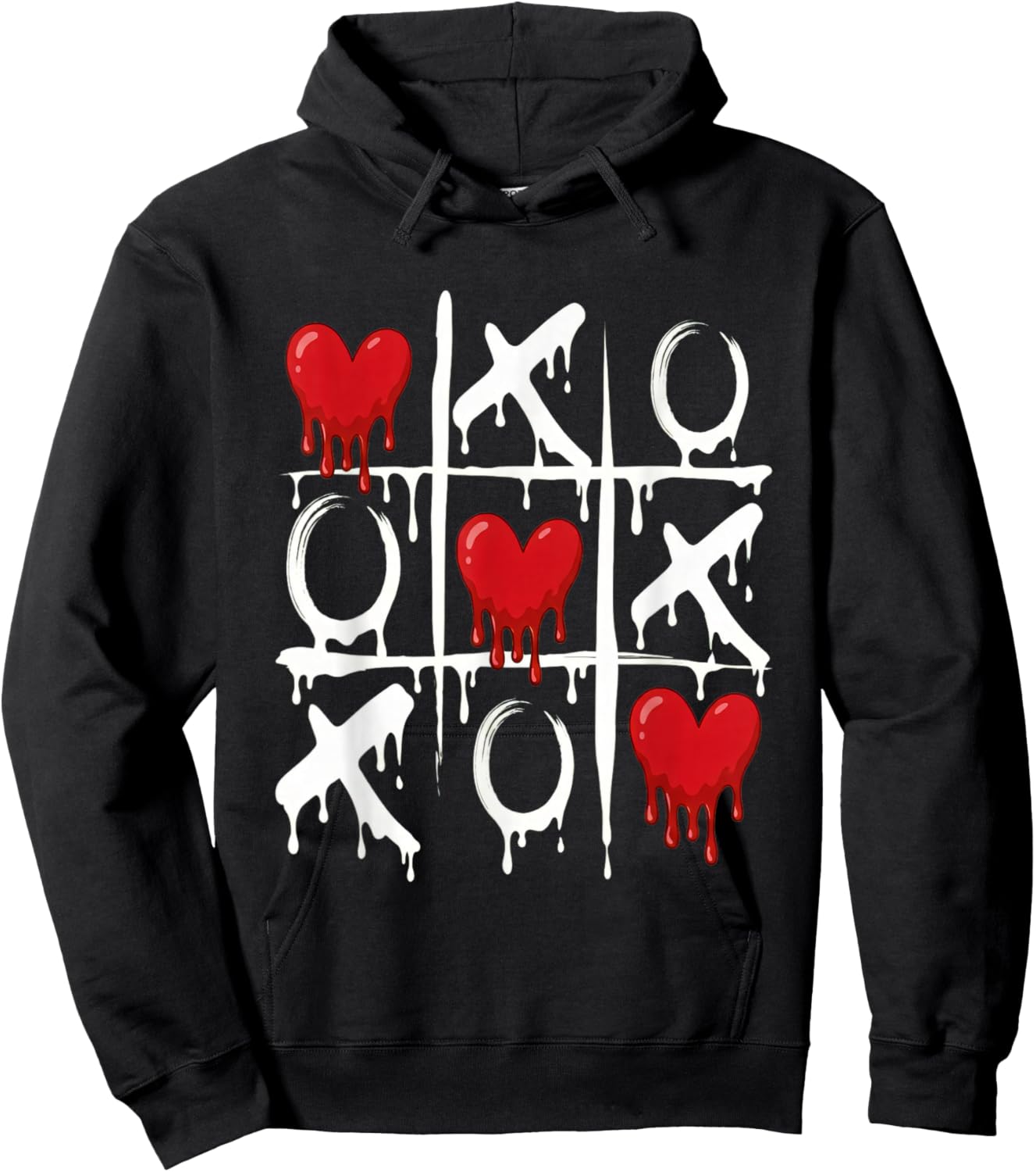 Valentine Tic Tac Toe Love Red Heart Cute Couple Romantic Hoodie - Hoodie | Black