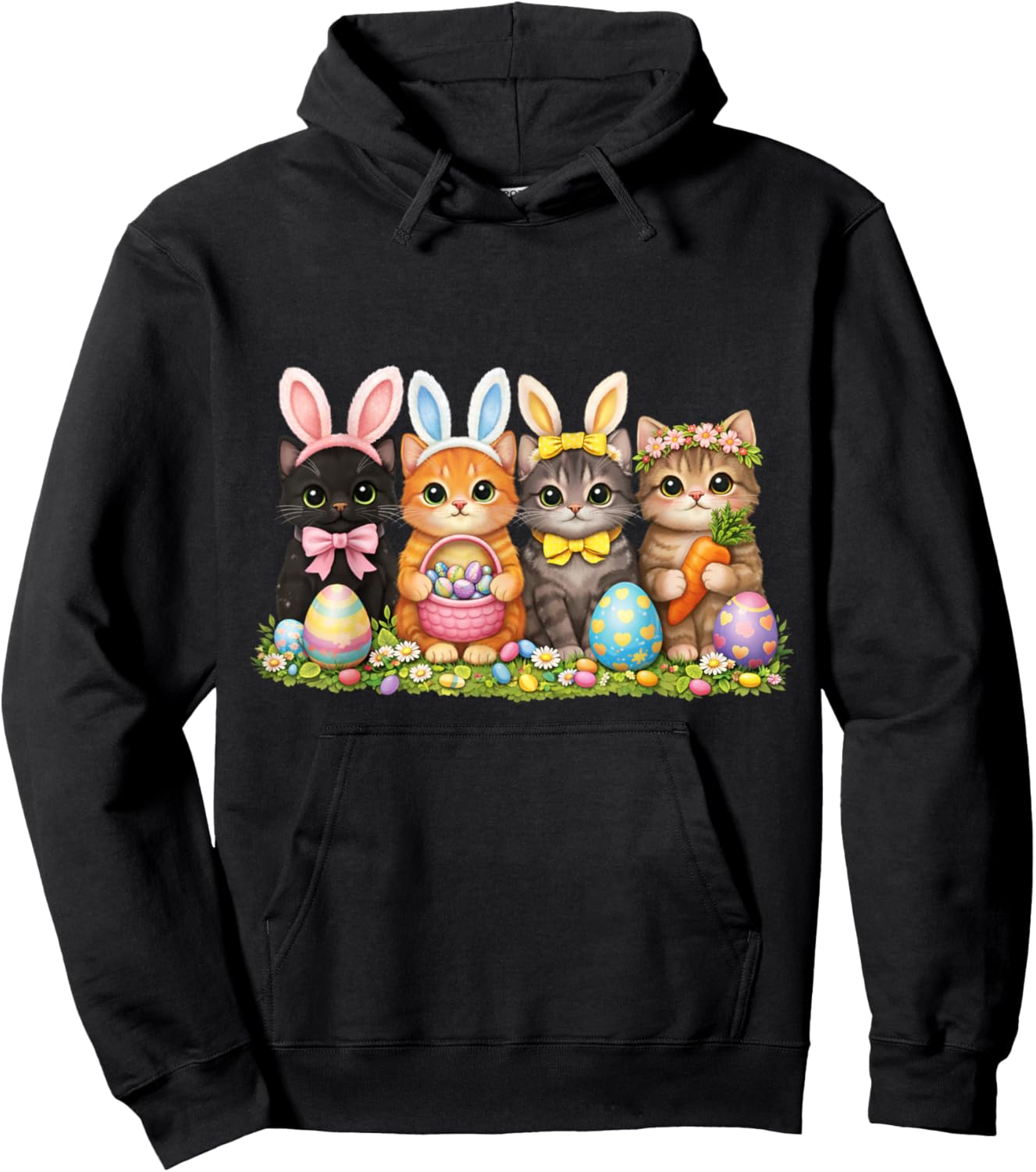 Funny Easter Cats Ears Bunny Eggs Spring Men Kids Hoodie - Hoodie | Black