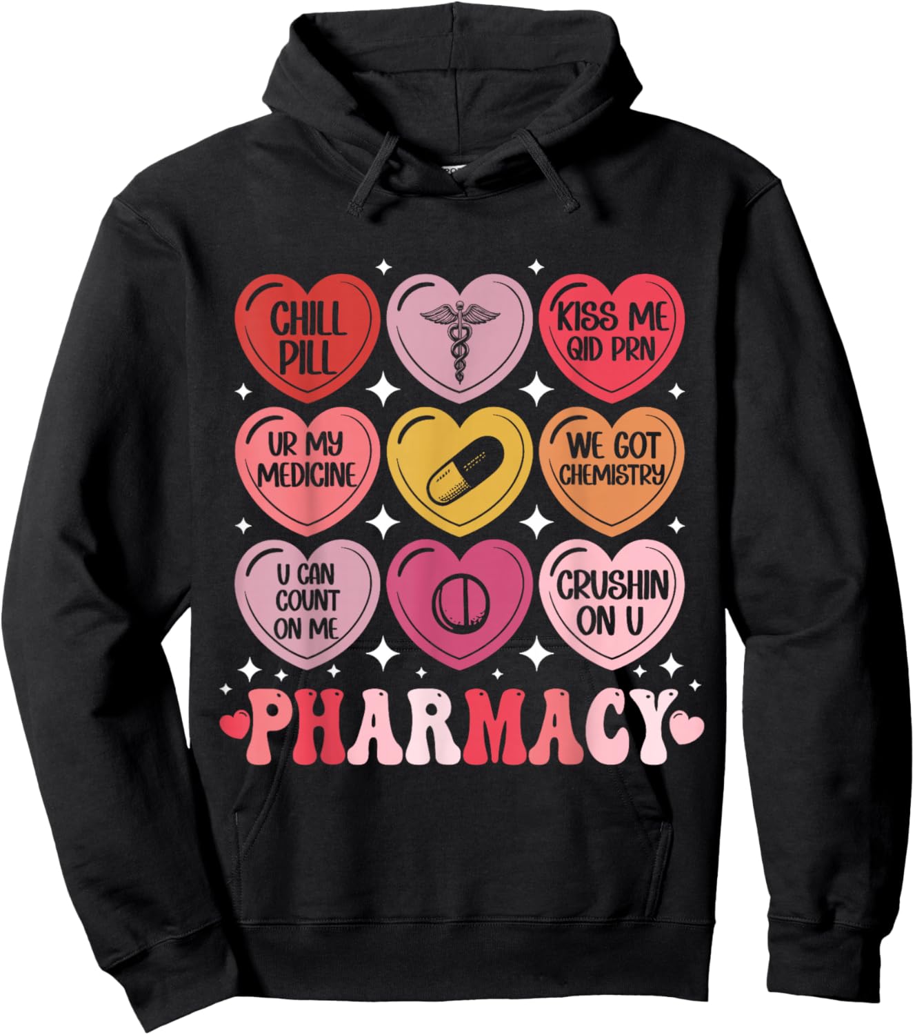 Pharmacy Valentine's Day Pharmacist VDay Pharm Hearts Candy Hoodie - Hoodie | Black