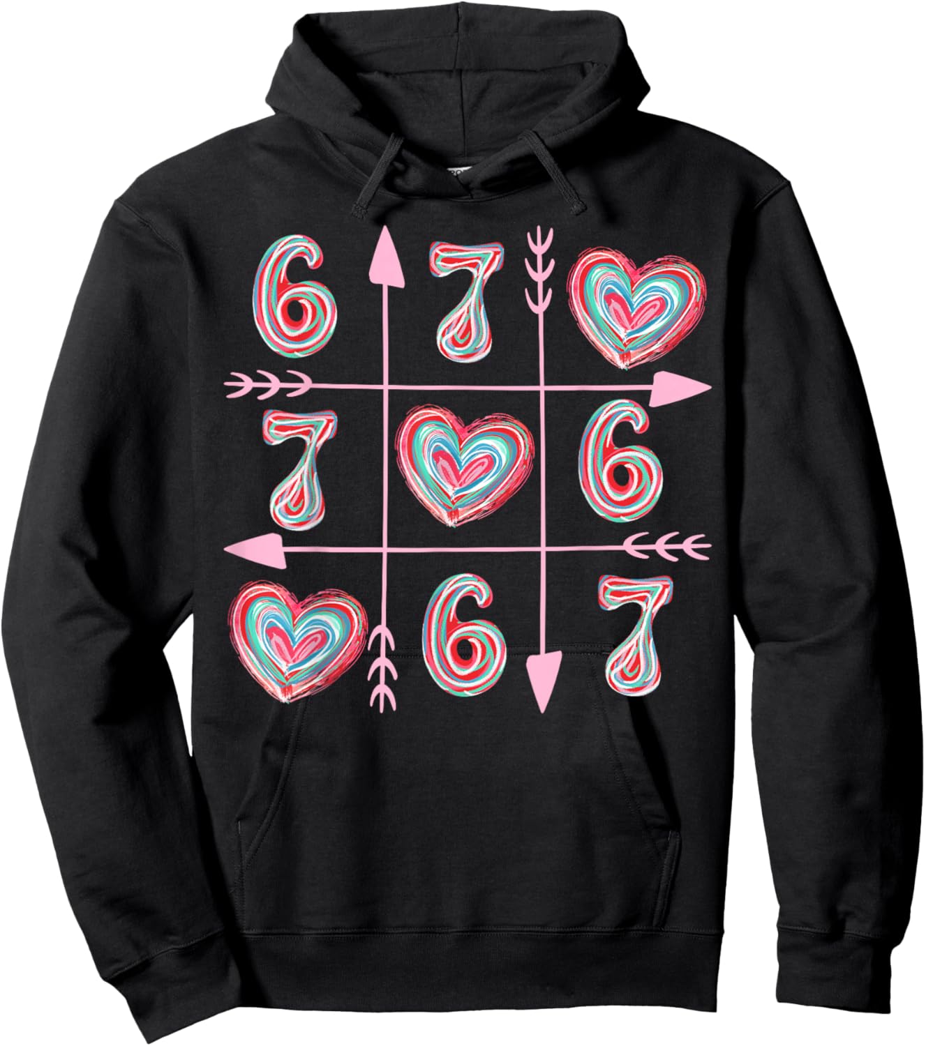 Valentine Six Seven 67 Meme Heart Boy Girl Colorful Hoodie - Hoodie | Black