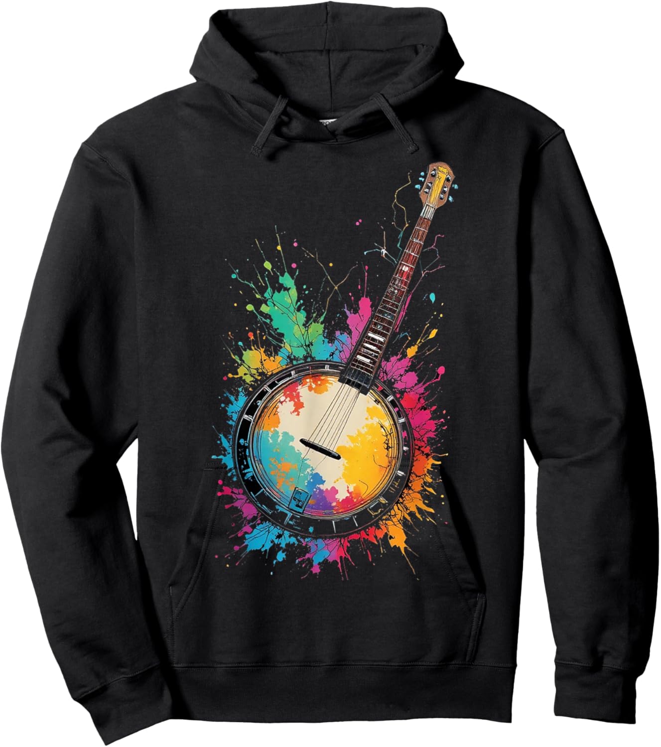 Colorful Bluegrass Banjo Color Splashes Music Lover Hoodie - Hoodie | Black