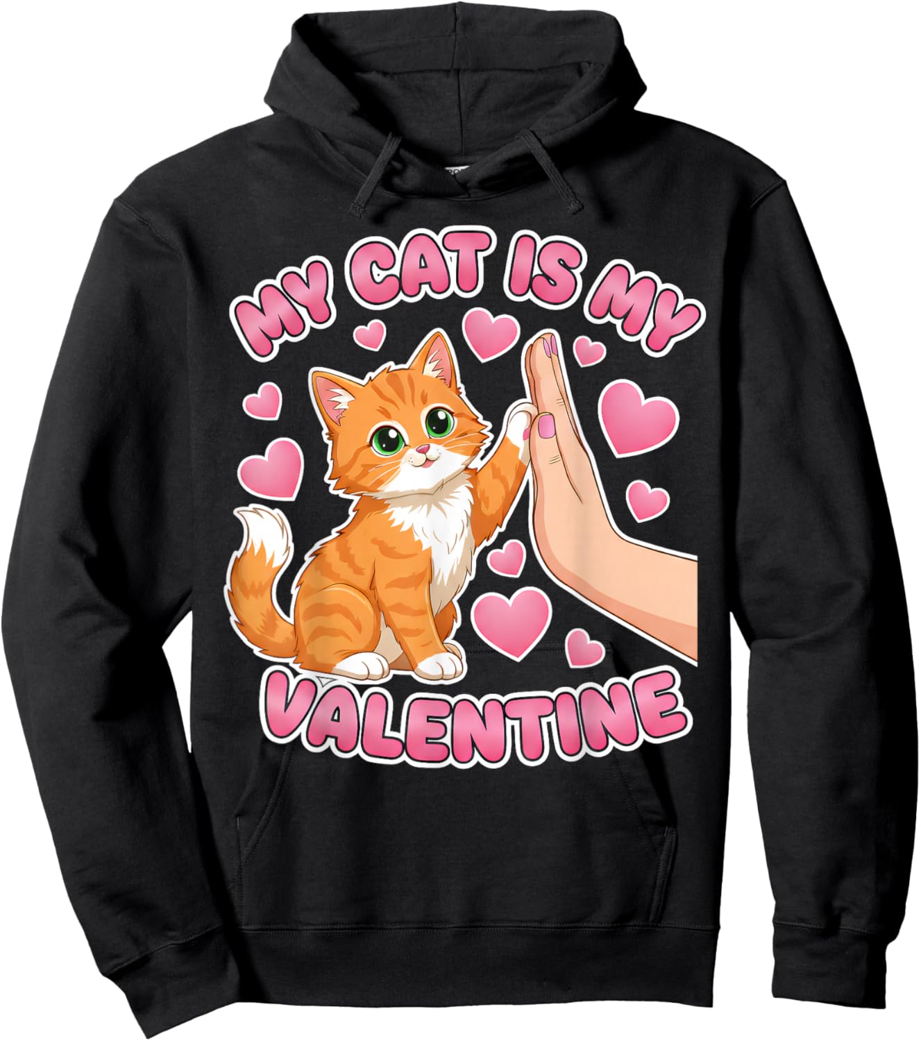 My Cat is My Valentine Cute Cat Heart Valentines Day Lovers Hoodie - Hoodie | Black