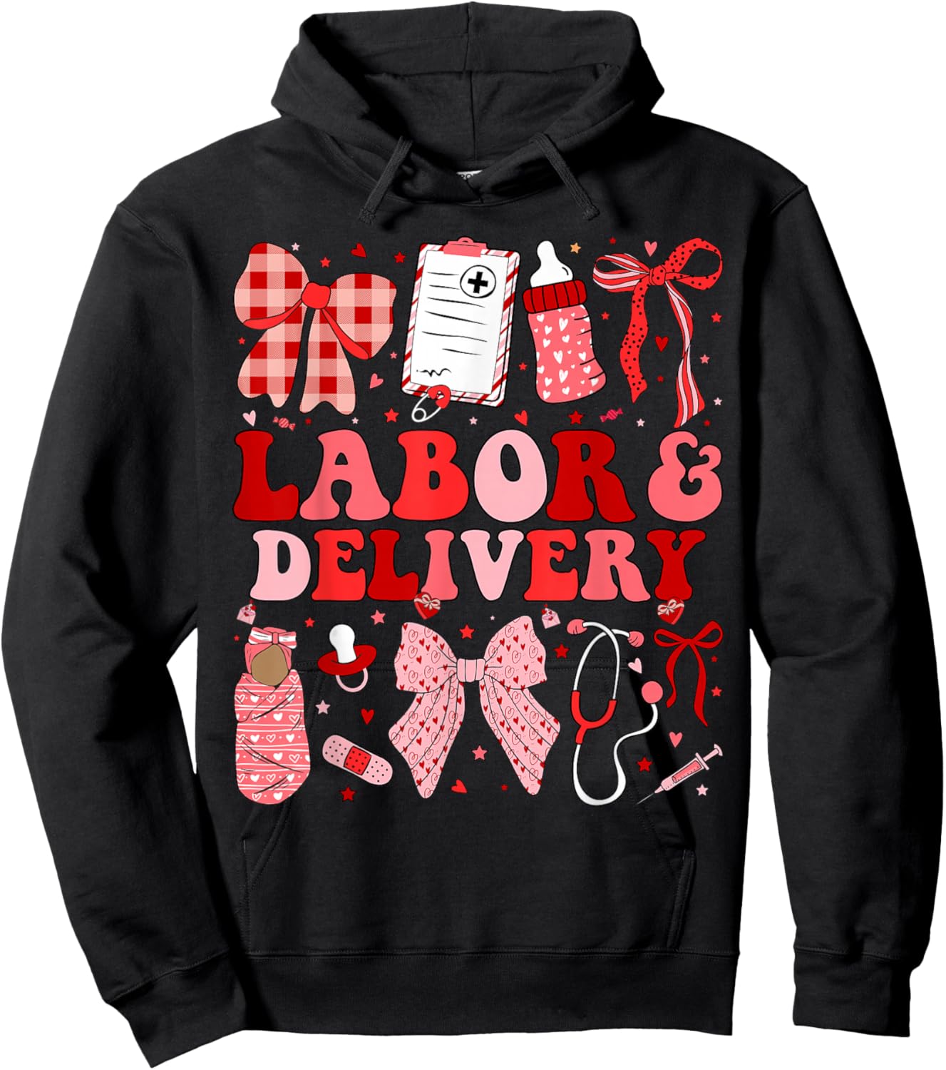 Labor and Delivery Nurse Coquette L&D Nurse Valentines Hoodie - Hoodie | Black