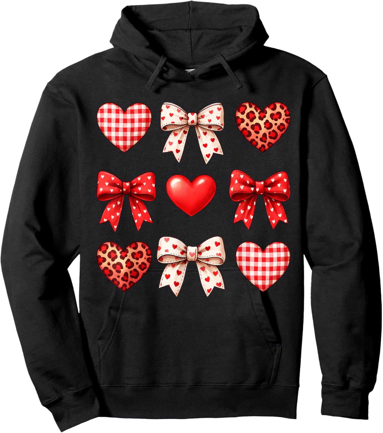 Cute Girls Women Valentines Heart Coquette Bow Kids Teens Hoodie - Hoodie | Black