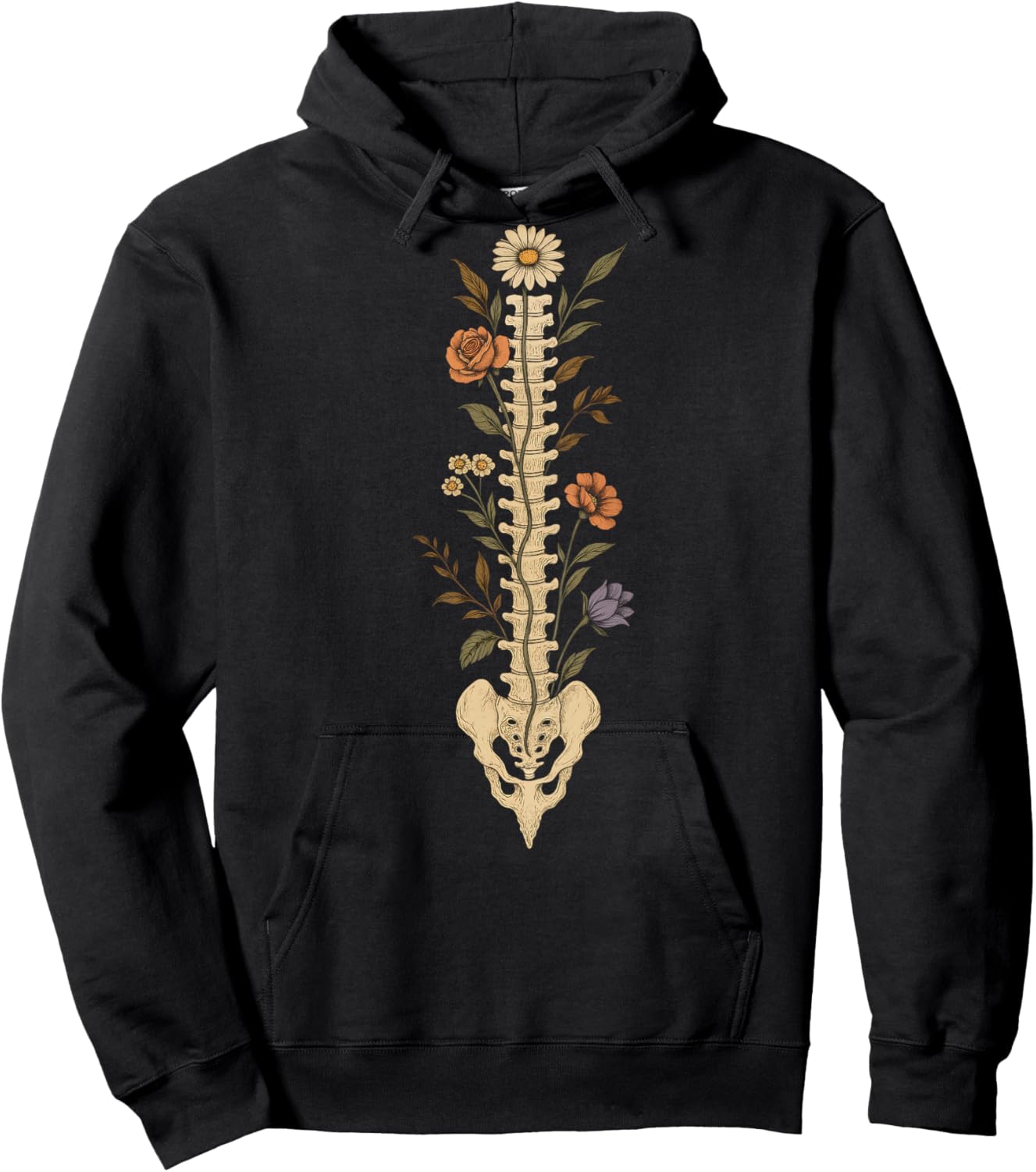 Floral Spine Skeleton Chiropractor Funny Halloween Hoodie - Hoodie | Black