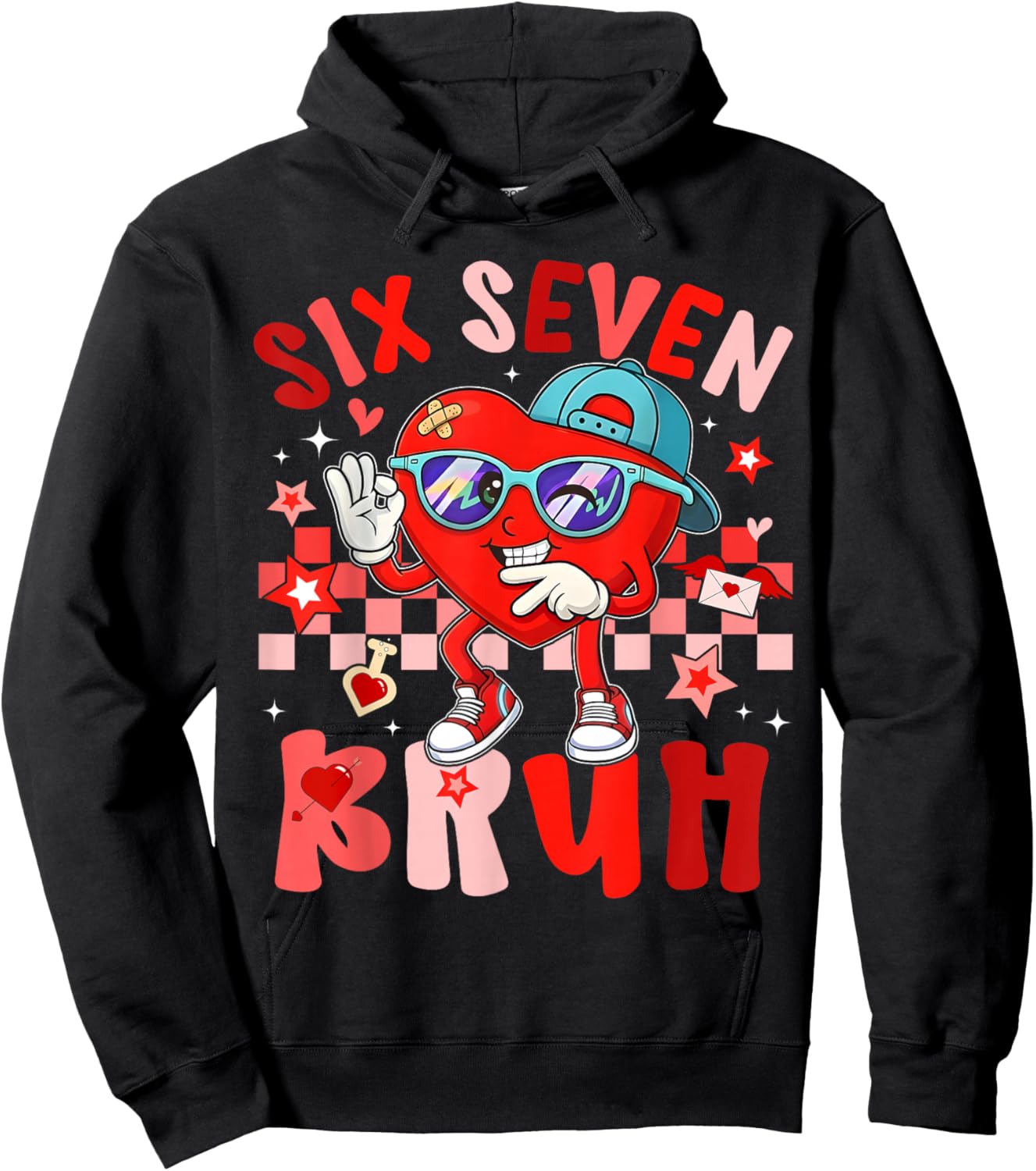 Valentine 67 Meme Six Seven Bruh Heart 6 7 Boys Kids Hoodie - Hoodie | Black
