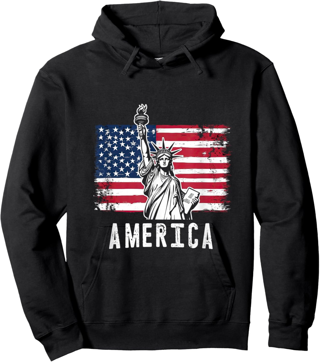 America Flag with Statue of Liberty Vintage Art Hoodie - Hoodie | Black