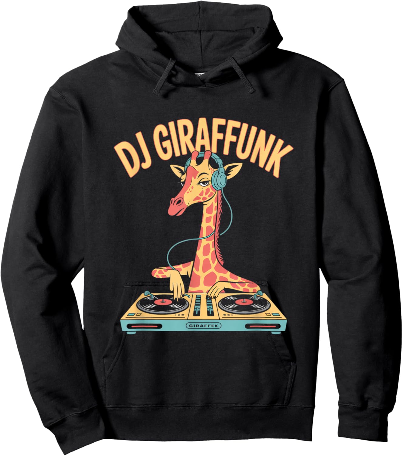 DJ Giraffunk Funny Giraffe DJ Vinyl Turntable Music Hoodie - Hoodie | Black
