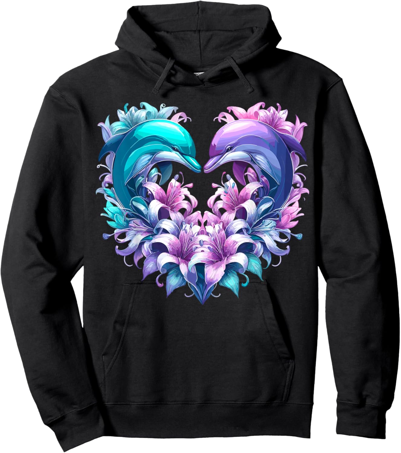 Dolphin Floral Ocean Animal Hoodie - Hoodie | Black