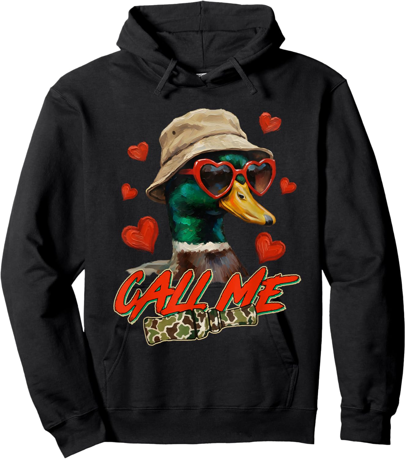 Valentine's Day Mallard Duck Hunting Hunter Camo Calls Me Hoodie - Hoodie | Black