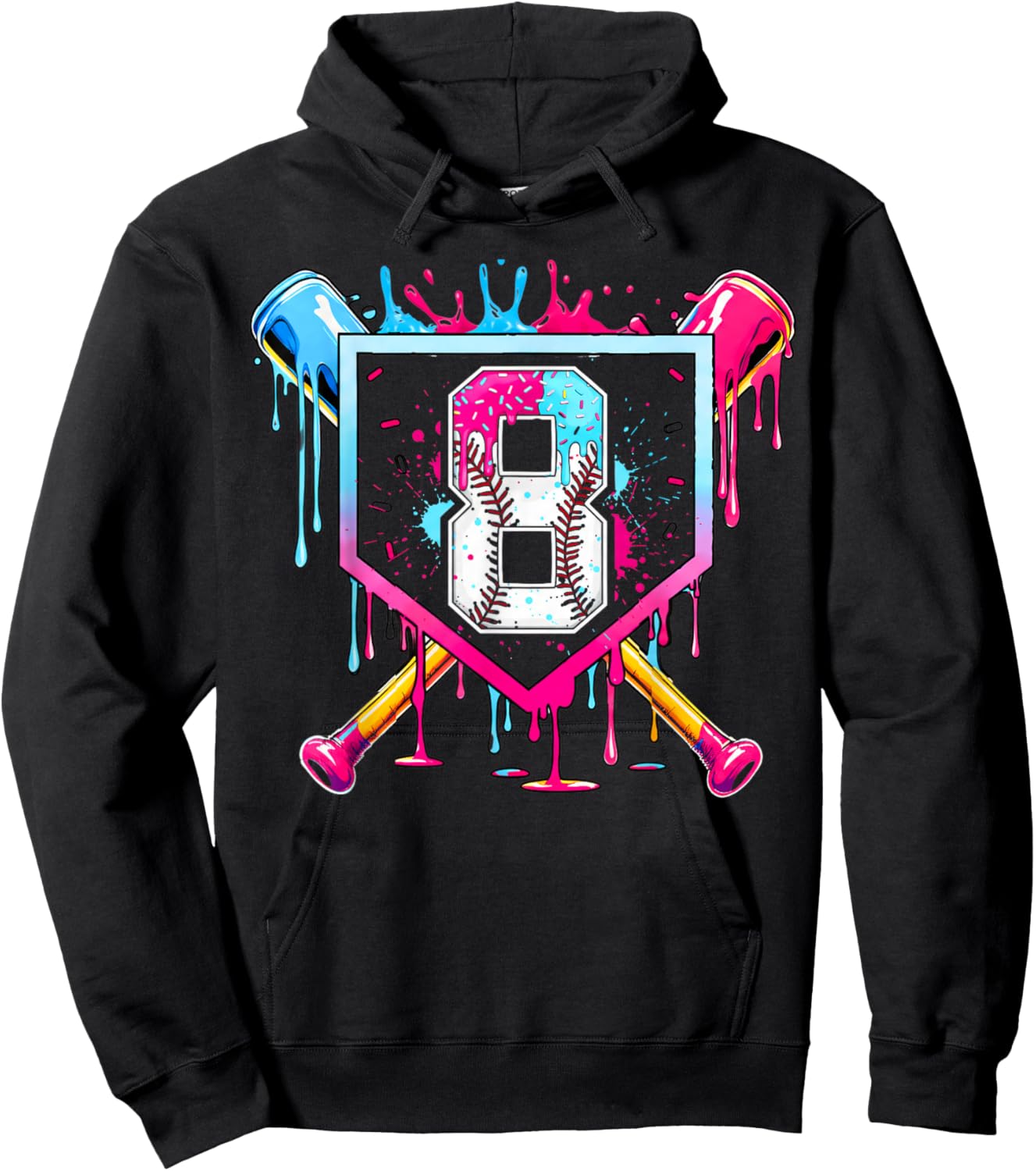 8th Birthday Boys Baseball Ice Cream Drip Boys Baseball Hoodie - Hoodie | Black