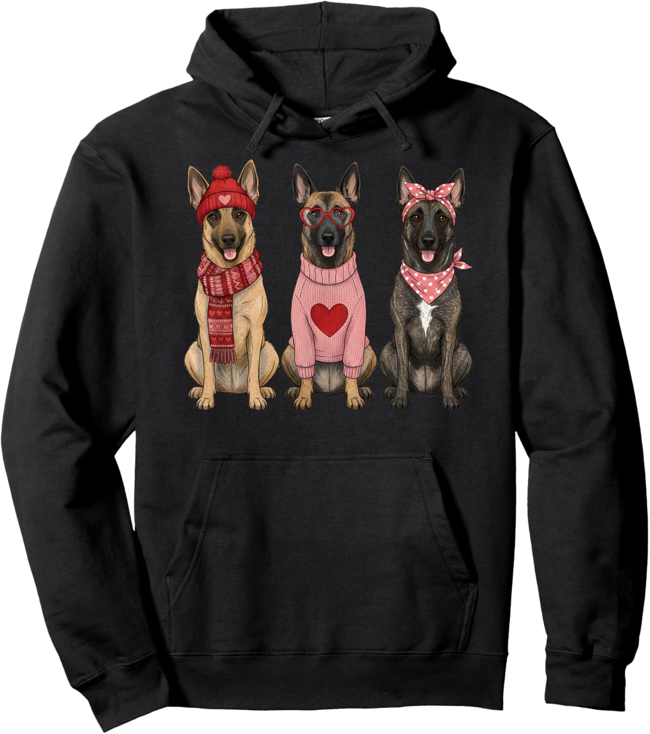 Cute Belgian Malinois Valentine Dog Hoodie - Hoodie | Black