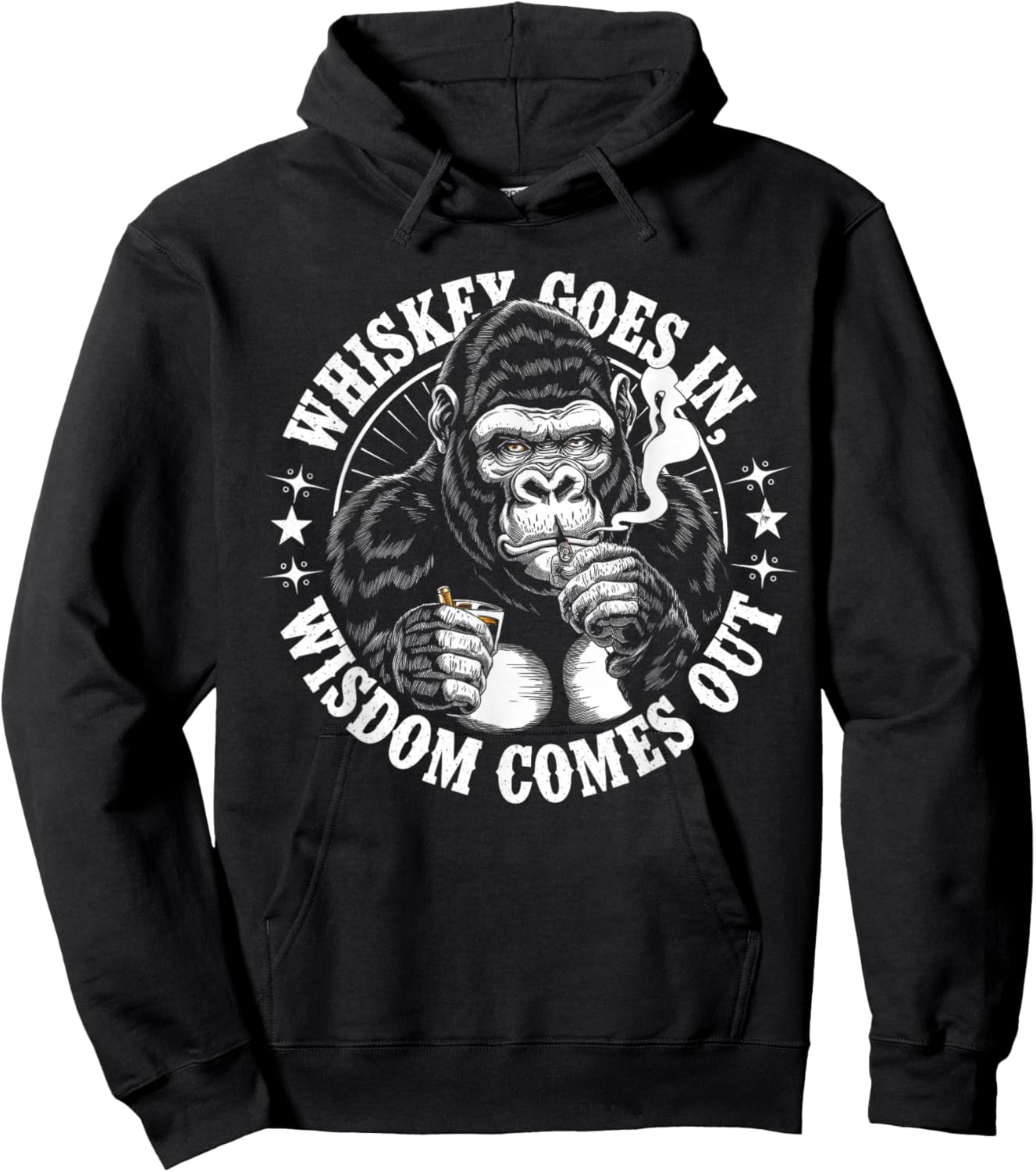 Gorilla Whiskey Goes in Wisdom Comes Out Funny Monkey Hoodie - Hoodie | Black