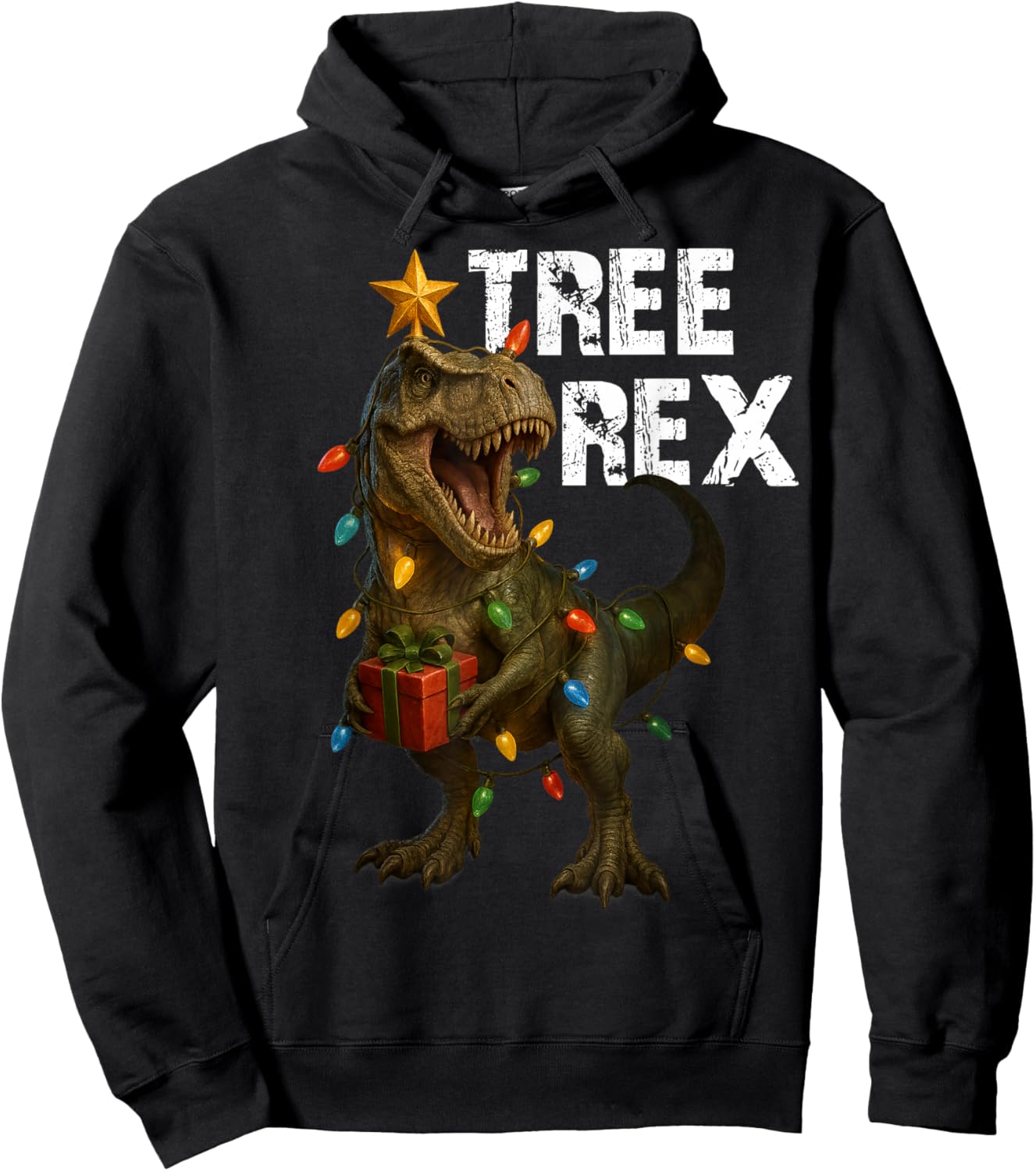 Funny Tree Rex Dinosaur Christmas Xmas Lights Hoodie - Hoodie | Black
