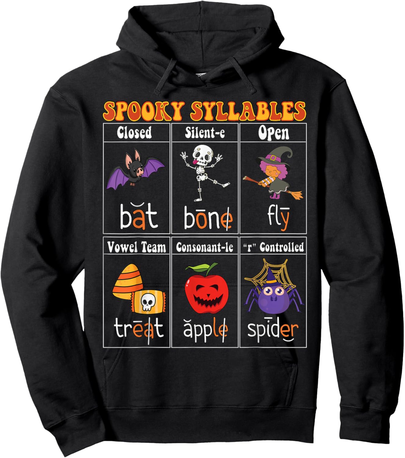 Spooky Syllables Teacher Funny Halloween Educational Kids Hoodie - Hoodie | Black