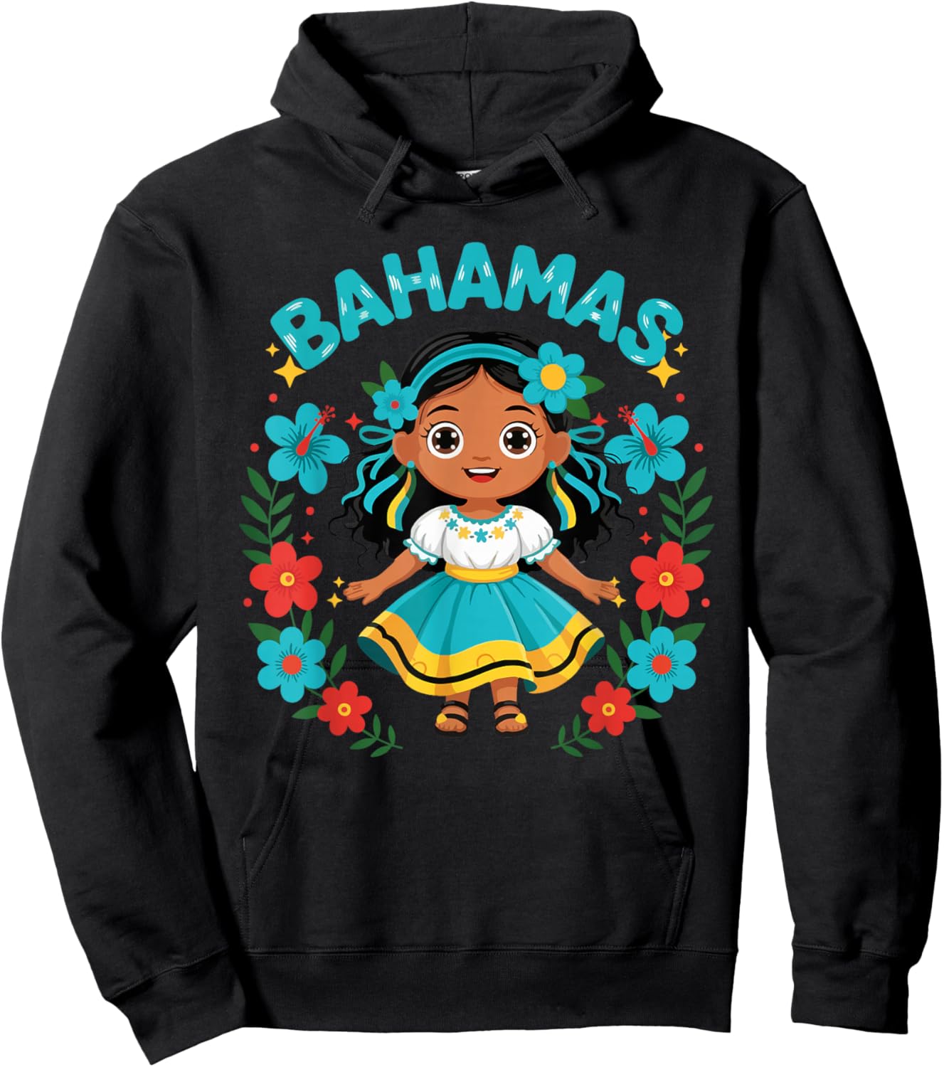 Bahamas Bahamian Girl Traditional Dress Flowers Hoodie - Hoodie | Black