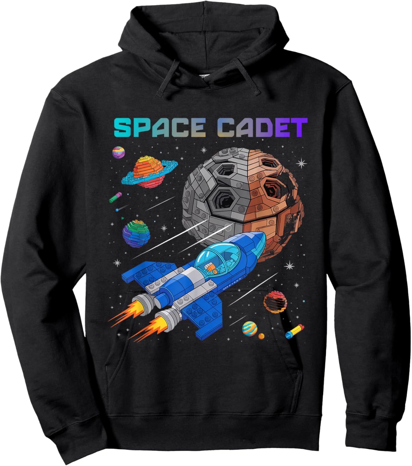 Cadet Spaceship Asteroid Planets Stars Hoodie - Hoodie | Black
