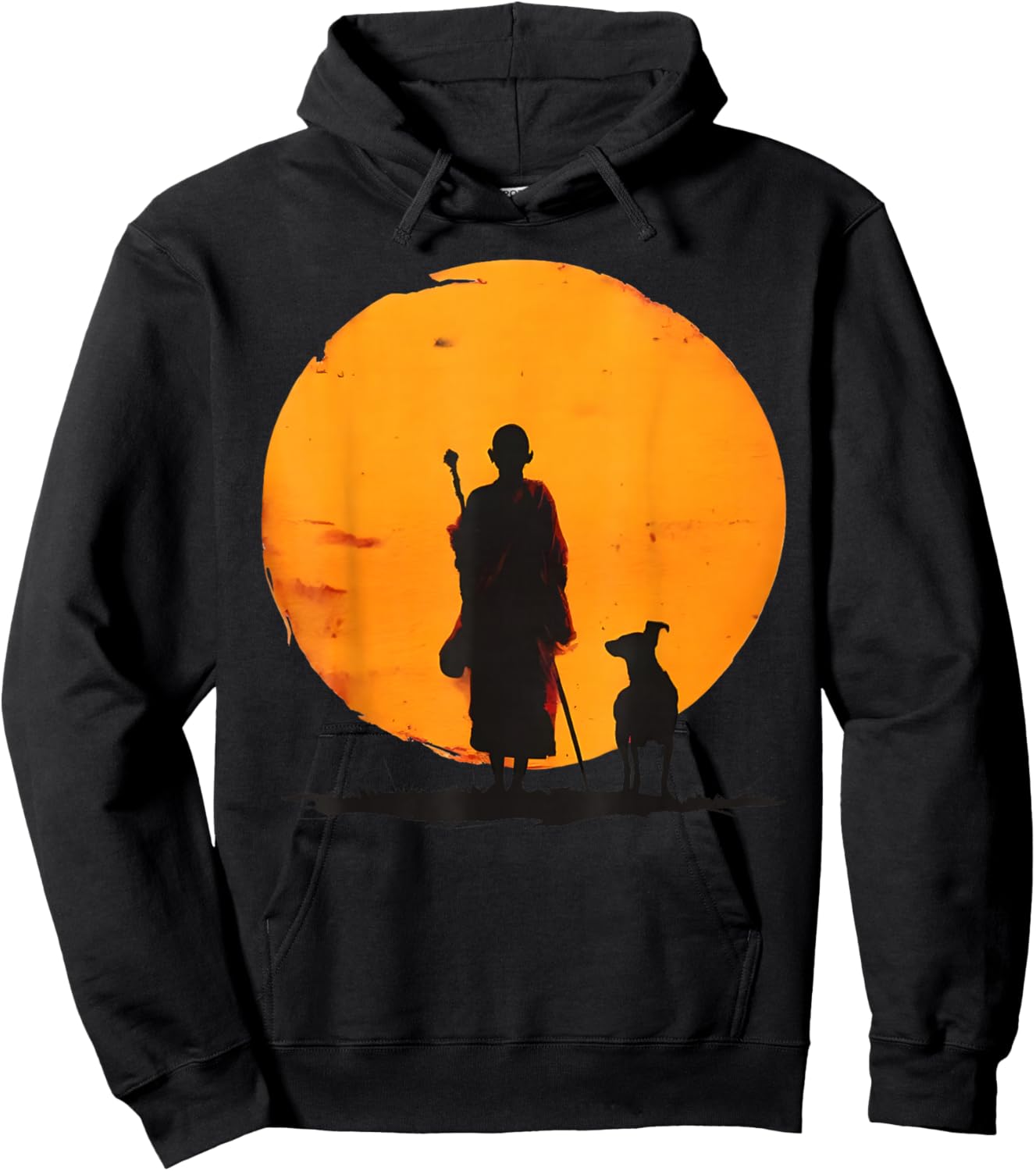 Peace Walking Monks and Dog Minimalist Zen Art Hoodie - Hoodie | Black