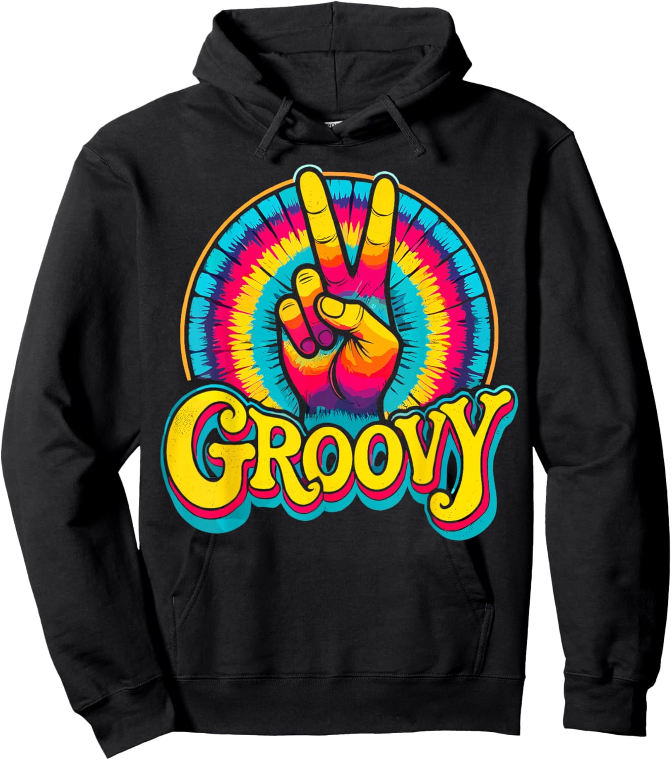Groovy Peace Sign Hippie Retro Tie Dye Hoodie - Hoodie | Black