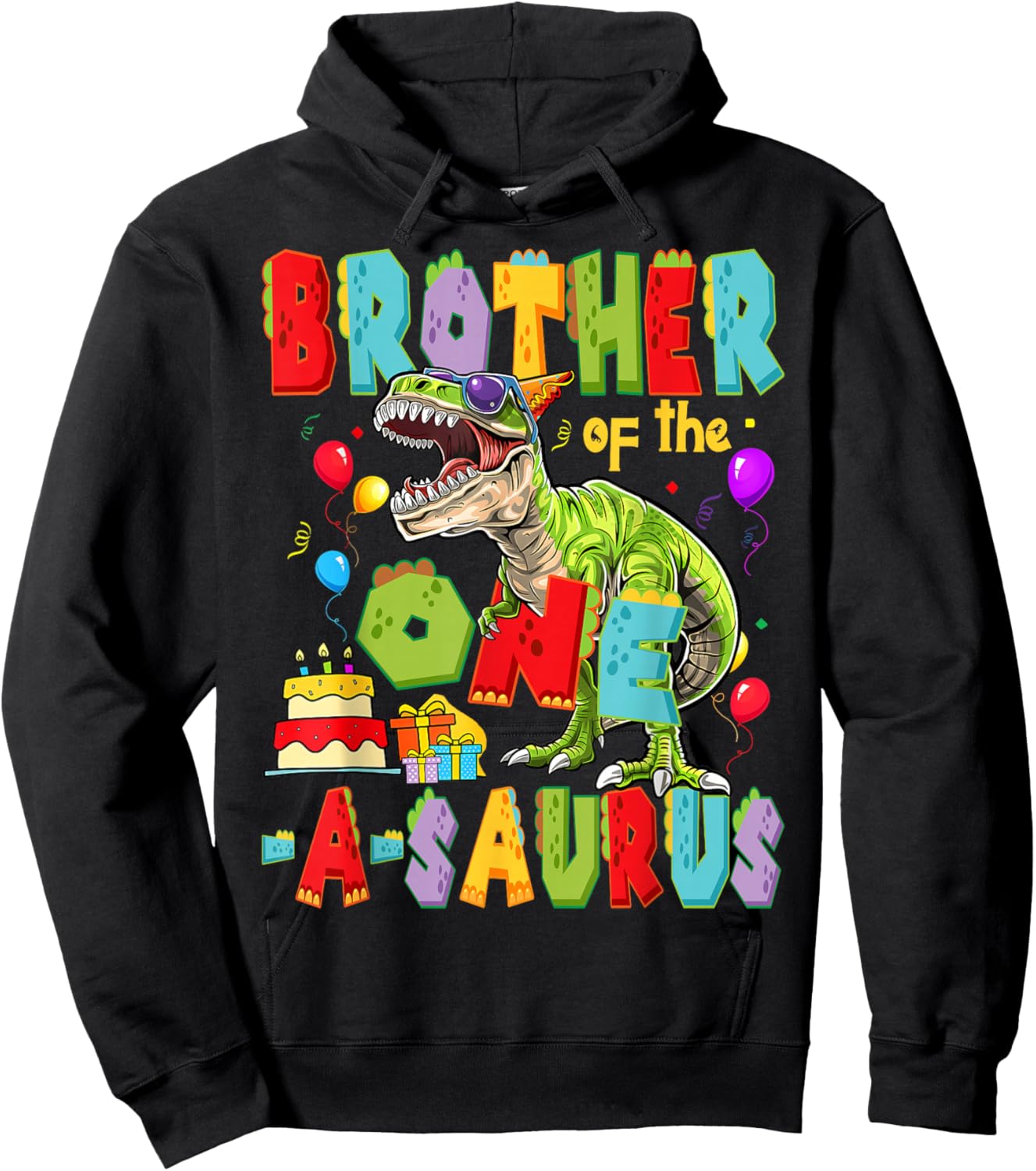 Brother of The One-A-Saurus 1st Birthday Boy Dinosaur Lover Hoodie - Hoodie | Black