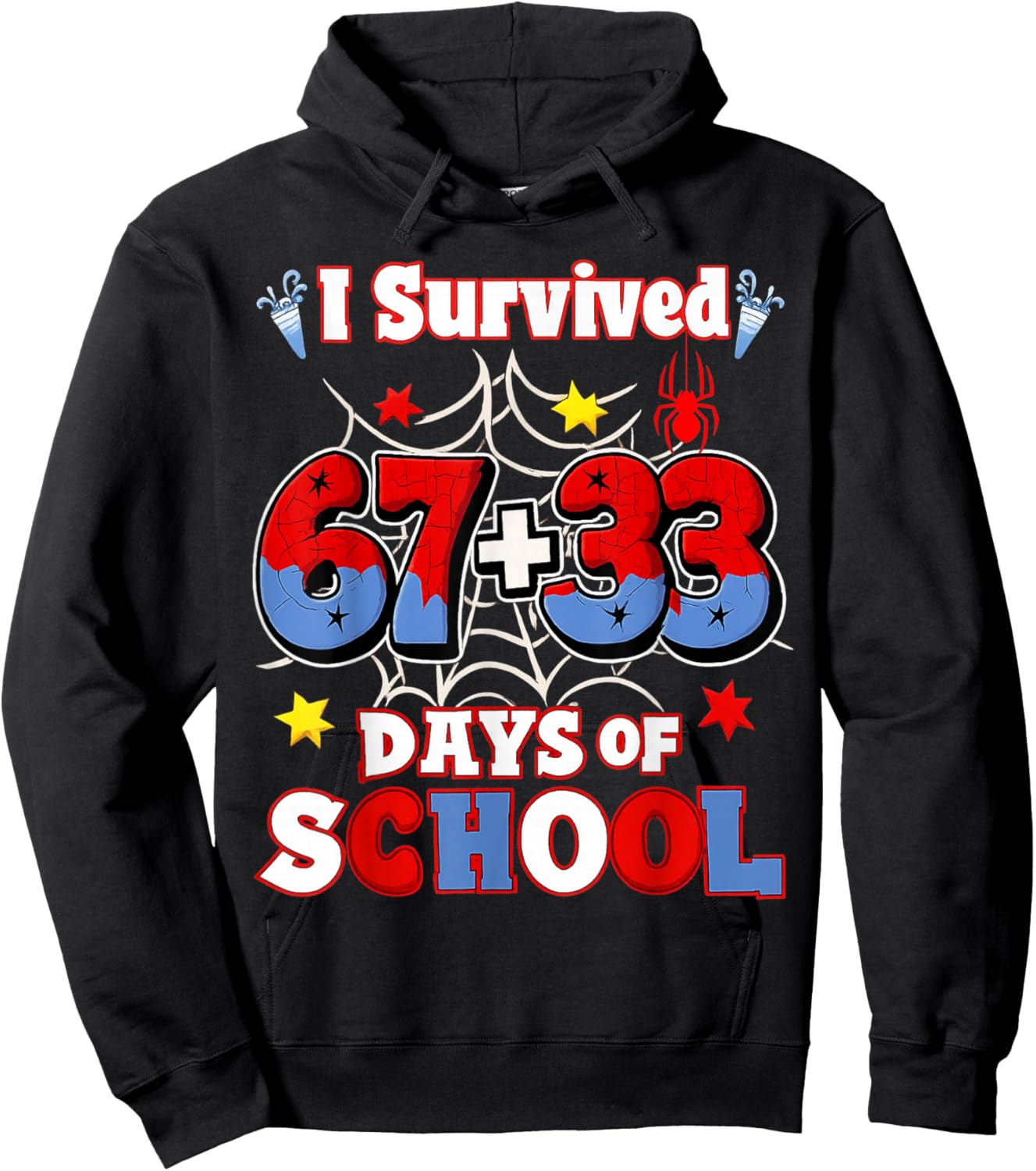 Spider Happy 100th Day of School I Survived 100 Days 67 Meme Hoodie - Hoodie | Black