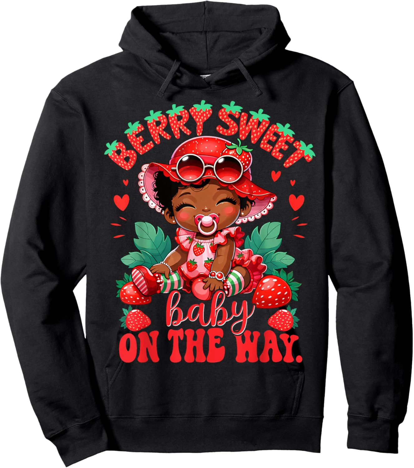 Berry Sweet Baby On The Way Strawberry Pregnancy Gender Hoodie - Hoodie | Black
