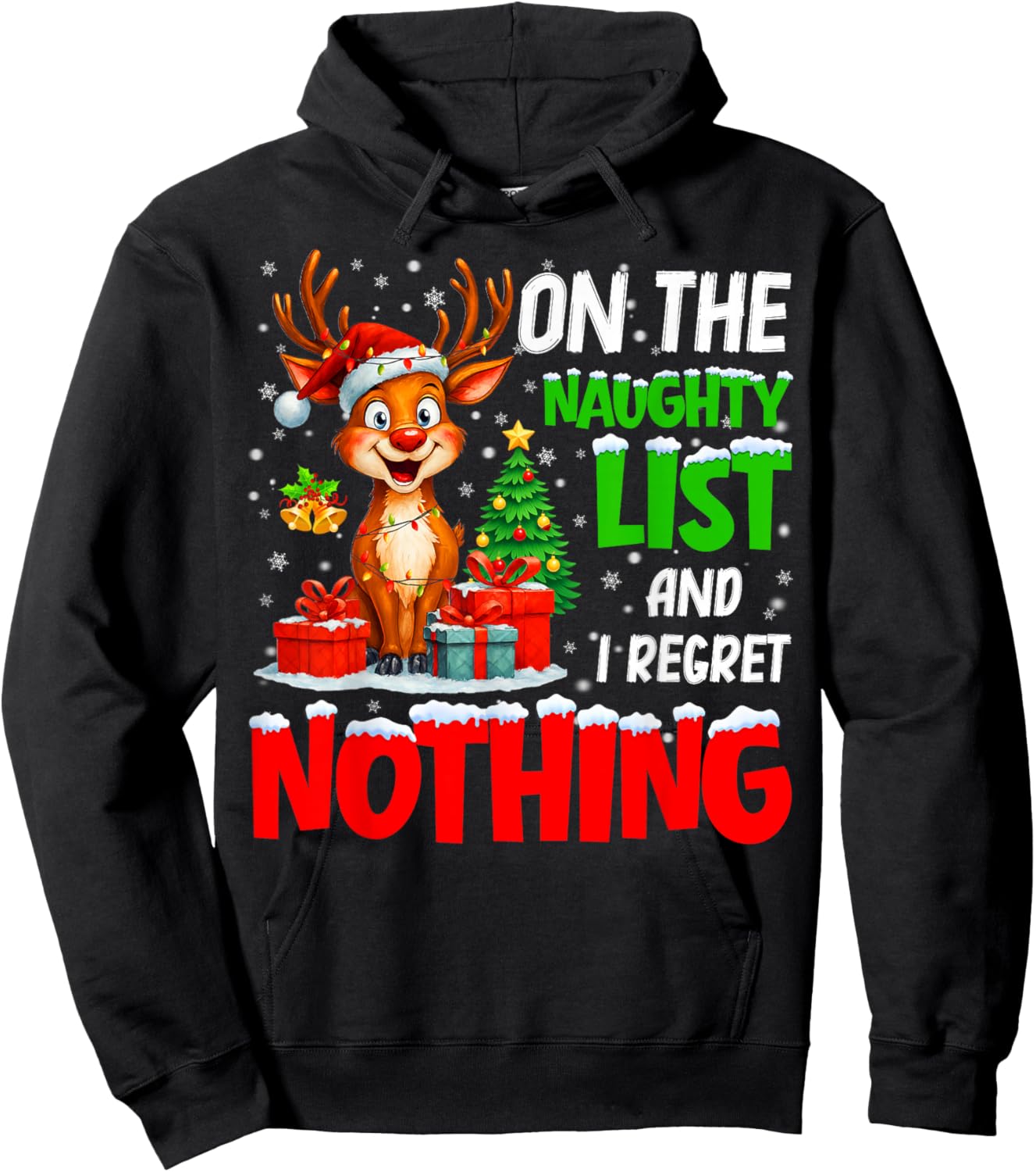On The Naughty List and Regret Nothing Christmas Xmas Kids Hoodie - Hoodie | Black