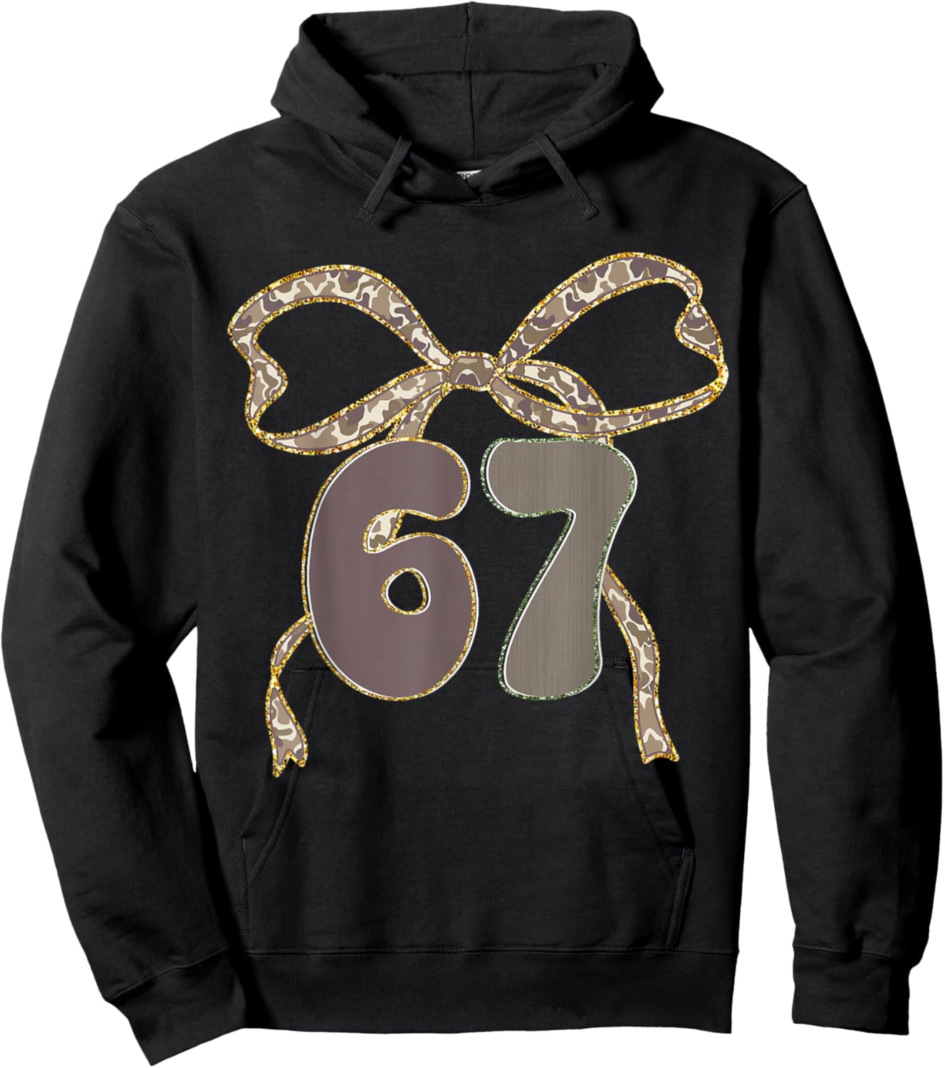 Six Seven Coquette Girl Bow Camo Meme 67 Funny Number Slang Hoodie - Hoodie | Black