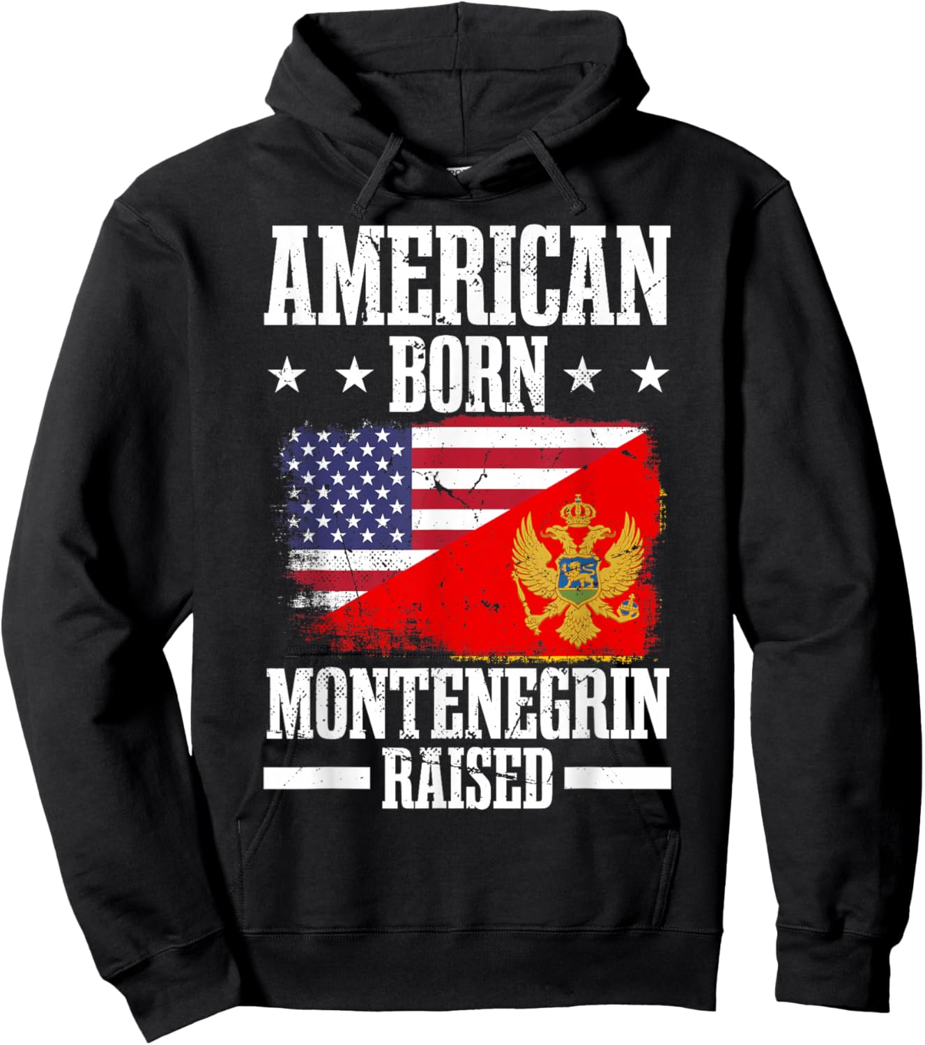 Montenegro Half American Flag Montenegrin Roots Hoodie - Hoodie | Black