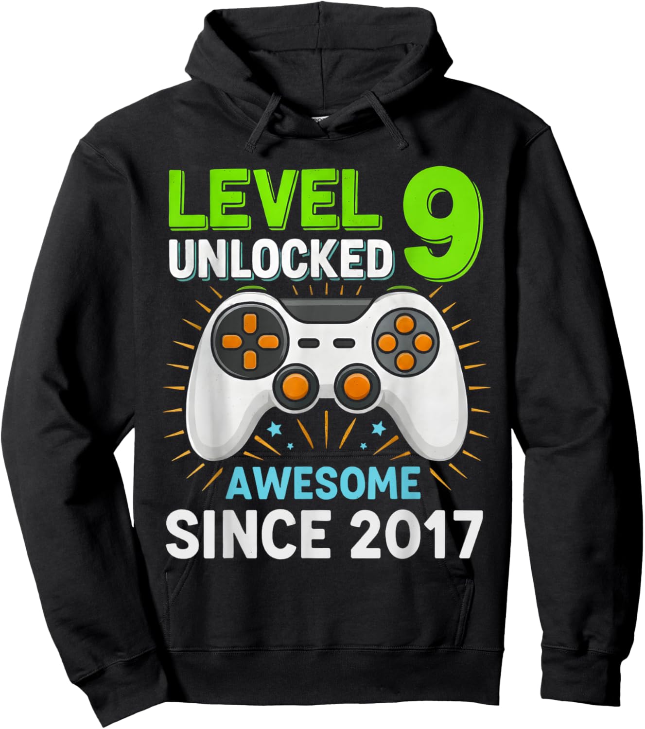 Level 9 Unlocked Awesome Since 2017 Gaming Birthday 9th Boys Hoodie - Hoodie | Black