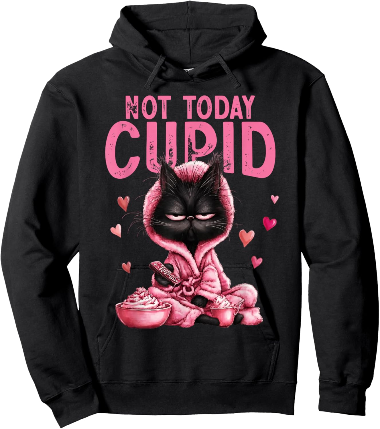Not Today Cupid Cute Cat Lover Funny Anti Valentine Graphic Hoodie - Hoodie | Black