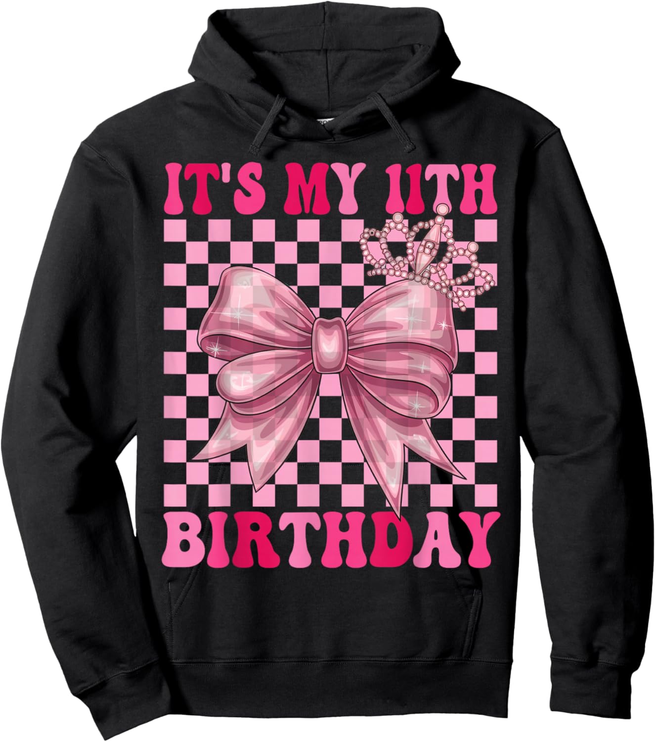 11th Birthday Girl Coquette Bow 11 Year Old Party Girl Hoodie - Hoodie | Black